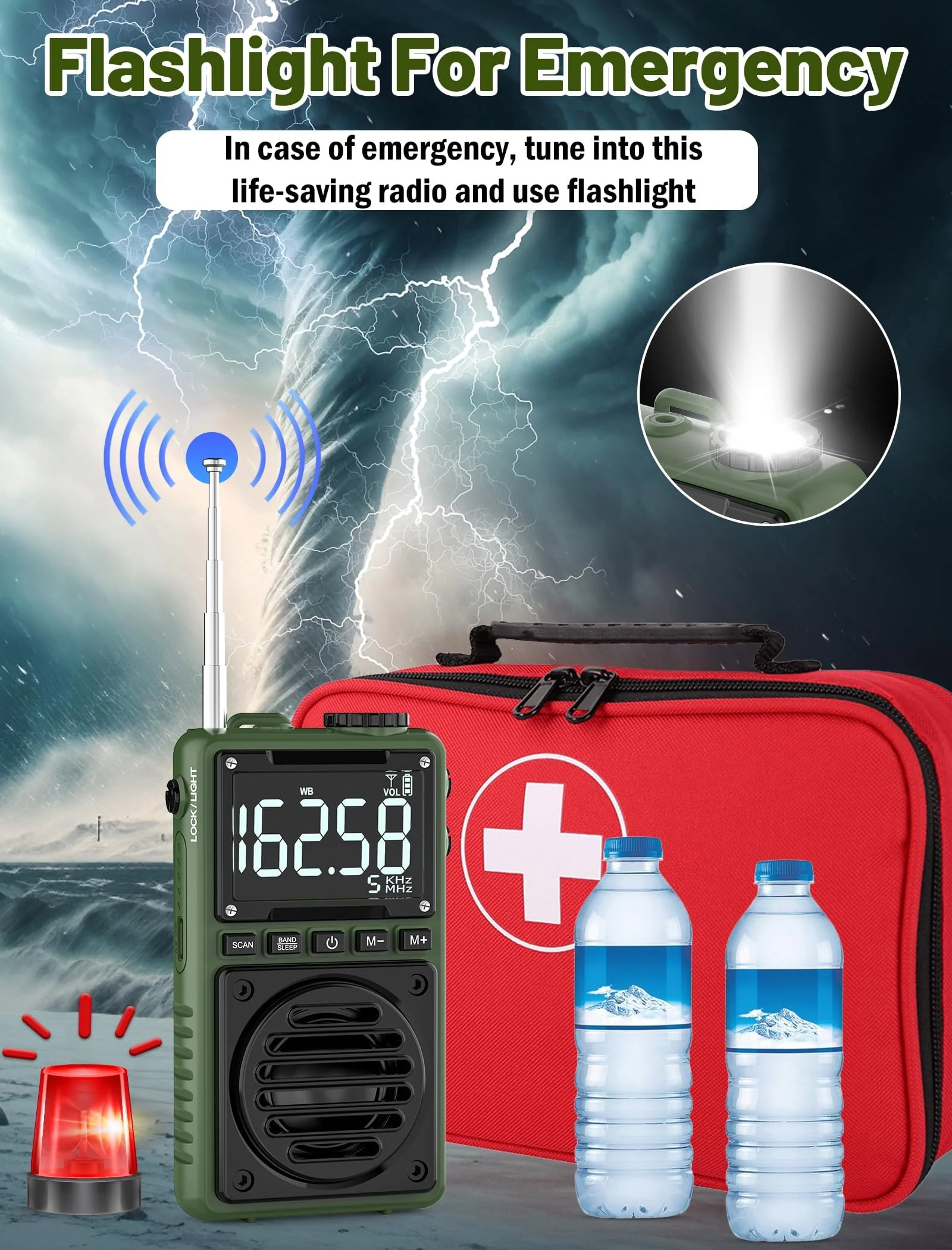 Digital AM FM Weather Band Radio with Flashlight,850mAh Rechargeable Portable Pocket Radio with Best Reception,LCD Screen, Back Clip,Stereo Earphone Jack, SOS Alarm,Sleep Timer for Jogging,Walking Green - Image 9