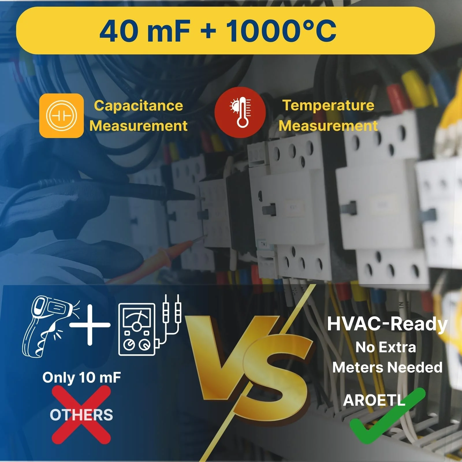 Digital Clamp Meter Multimeter 1000A AC/DC Amp Voltmeter, Auto-Ranging TRMS with Backlit LCD & NCV; Measures Voltage, Current, Temp, Duty Cycle, Capacitance, Frequency - Image 3