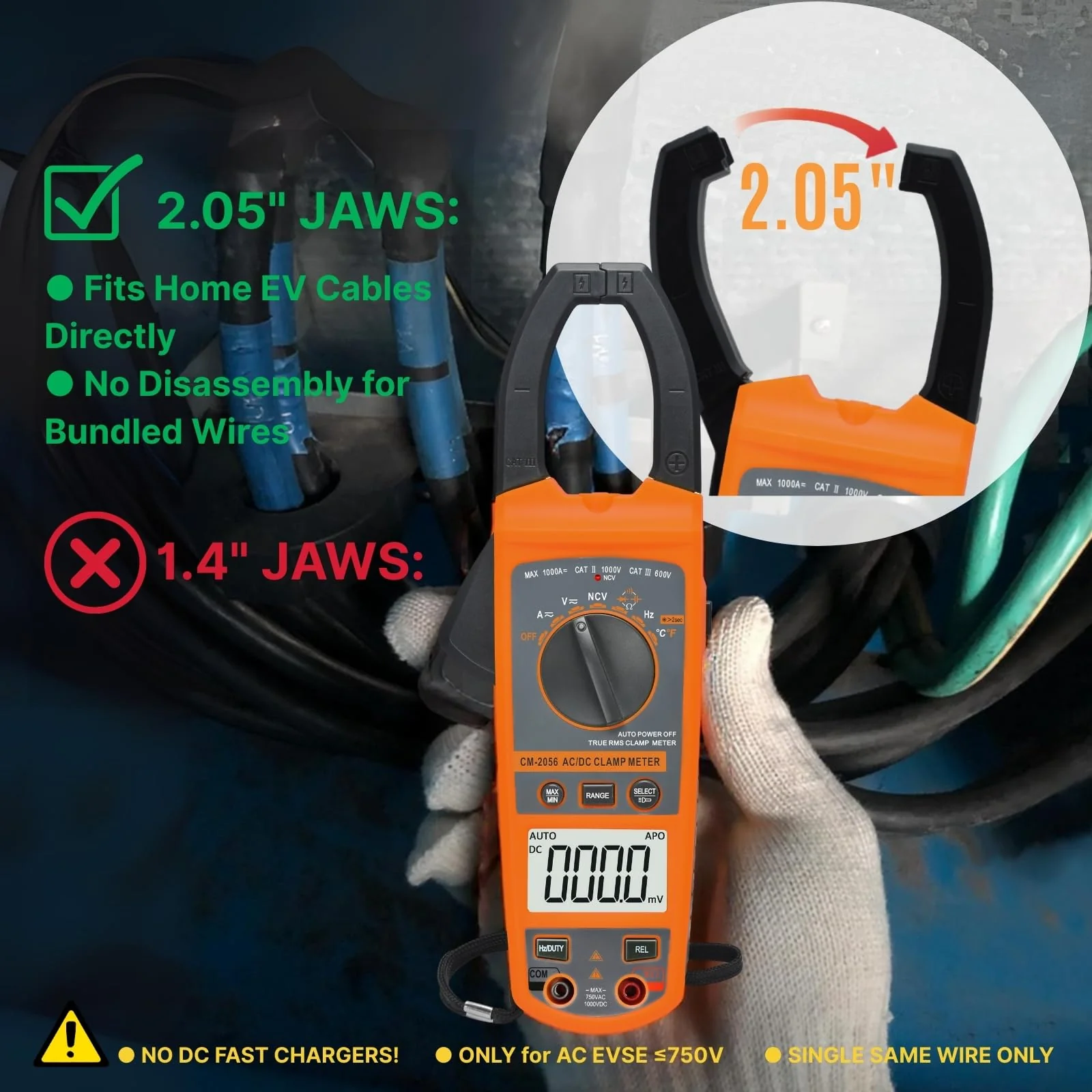 Digital Clamp Meter Multimeter 1000A AC/DC Amp Voltmeter, Auto-Ranging TRMS with Backlit LCD & NCV; Measures Voltage, Current, Temp, Duty Cycle, Capacitance, Frequency - Image 4