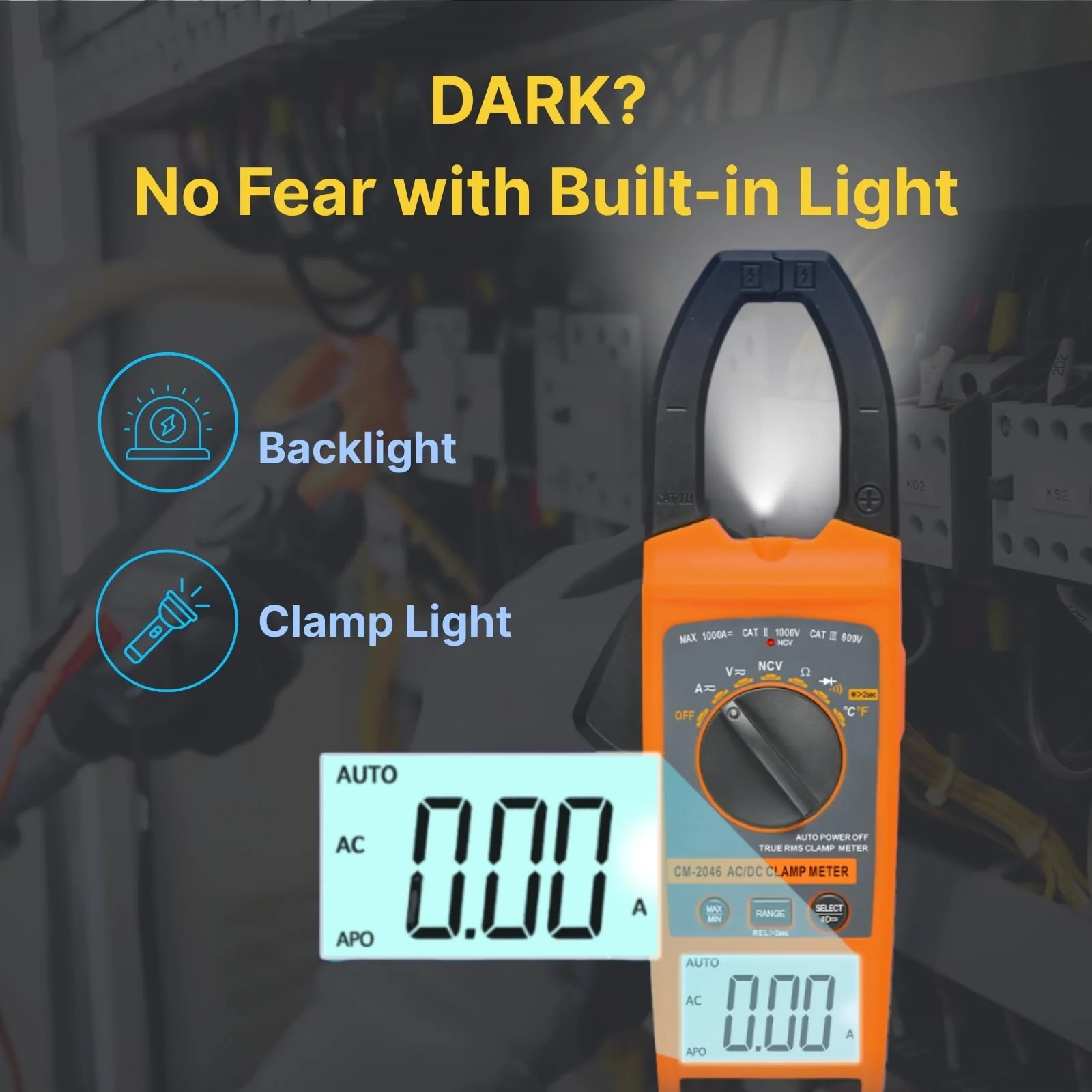 Digital Clamp Meter Multimeter 1000A AC/DC Amp Voltmeter, Auto-Ranging TRMS with Backlit LCD & NCV; Measures Voltage, Current, Temp, Duty Cycle, Capacitance, Frequency - Image 5