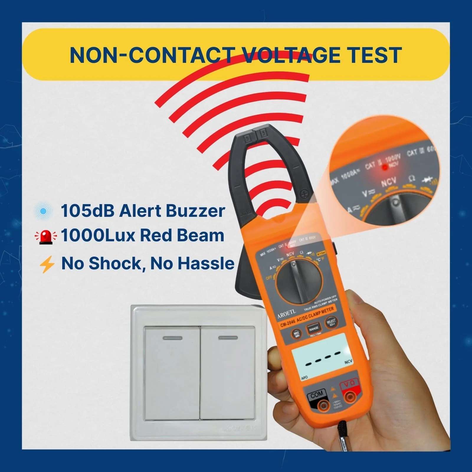 Digital Clamp Meter Multimeter 1000A AC/DC Amp Voltmeter, Auto-Ranging TRMS with Backlit LCD & NCV; Measures Voltage, Current, Temp, Duty Cycle, Capacitance, Frequency - Image 6