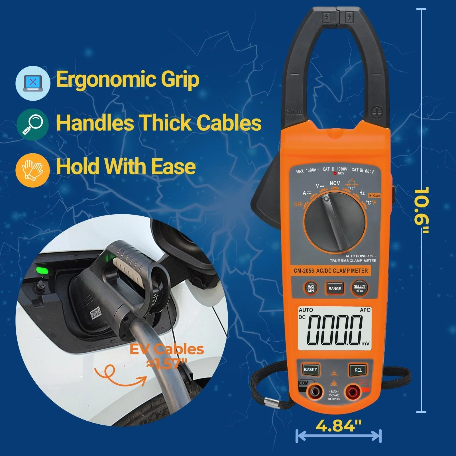 Digital Clamp Meter Multimeter 1000A AC/DC Amp Voltmeter, Auto-Ranging TRMS with Backlit LCD & NCV; Measures Voltage, Current, Temp, Duty Cycle, Capacitance, Frequency - Image 9