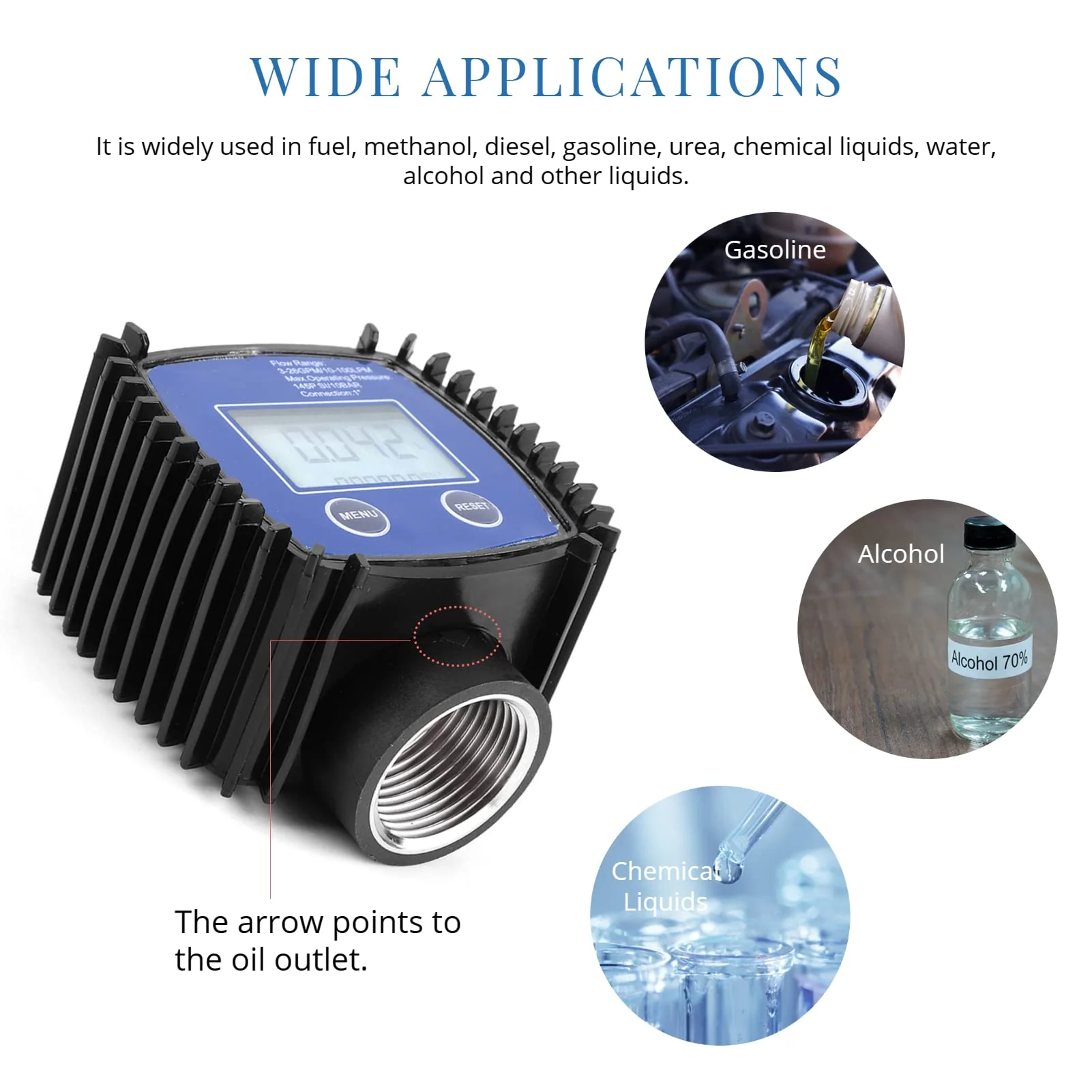 Digital Flow Meter, 5-120 L/Min 1 Inch Turbine Flow Meter with LCD Display, 1% Accuracy Diesel Fuel Flow Meter for Alcohol, Petrol, Chemical Liquids - Image 5