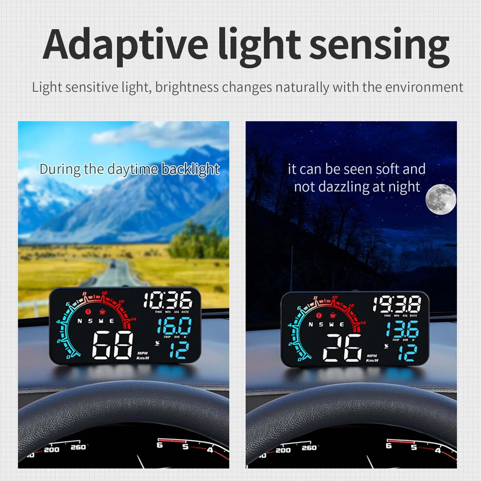 Digital GPS Speedometer ACECAR Universal Car HUD Head Up Display with Speed MPH Compass Direction Fatigue Driving Reminder Driving Distance Altitude Overspeed Alarm HD Display for All Vehicle G11 - Image 4