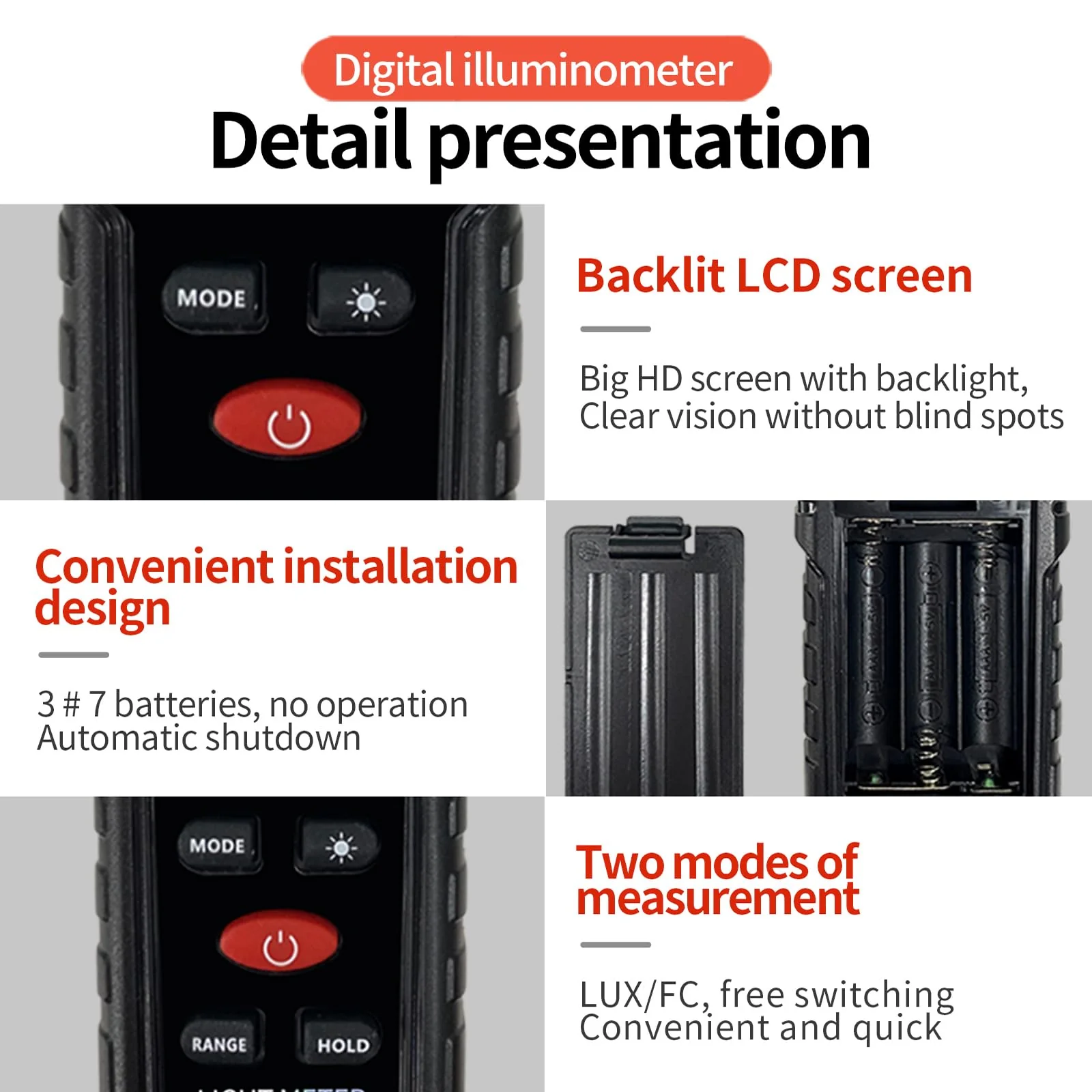 Digital Illuminance Light Meter Tester 200,000Lux Meter (18,500FC) Luxmeter Lighting Intensity Brightness Measurement Tool for Indoor Outdoor Grow Plants Film Photography lumens LED Photometer - Image 6
