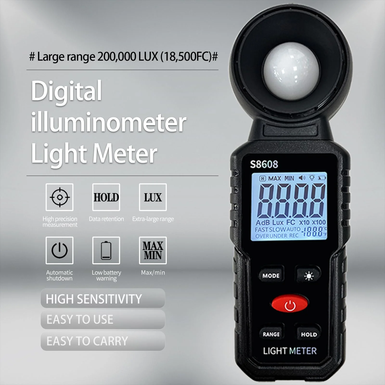 Digital Illuminance Meter Light Meter 20Lux to 200,000Lux Meter/18,500FC,Luxmeter for Photography Grow Plants Led Photometer Lighting Intensity Brightness Measurement - Image 2