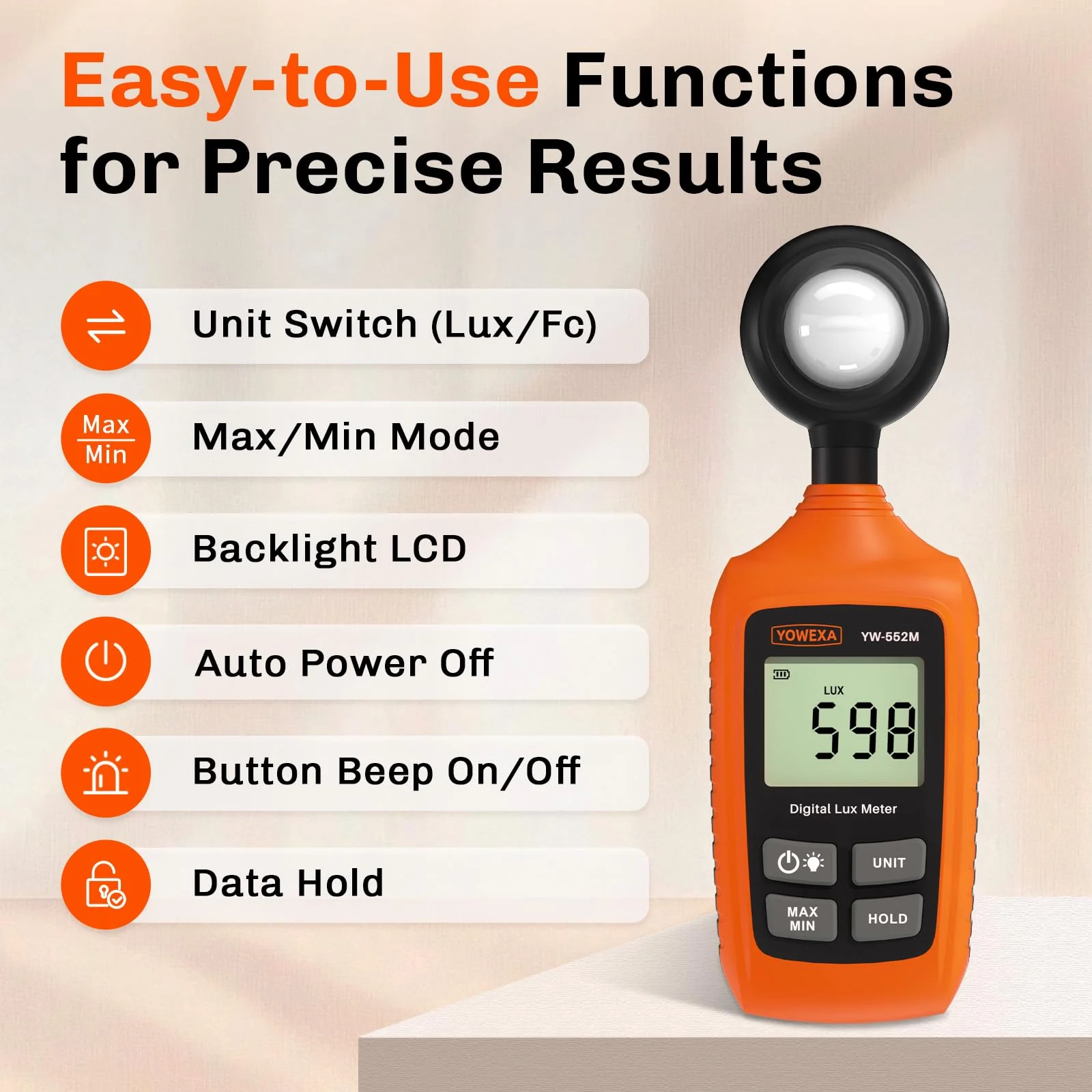 Digital Light Meter, 0-200,000 Lux (0-20,000 Foot Candles), Backlight, Max/Min, Data Hold, Lux/Fc Unit Switch, for Plants, Office, Indoor Lighting, and More - Image 2