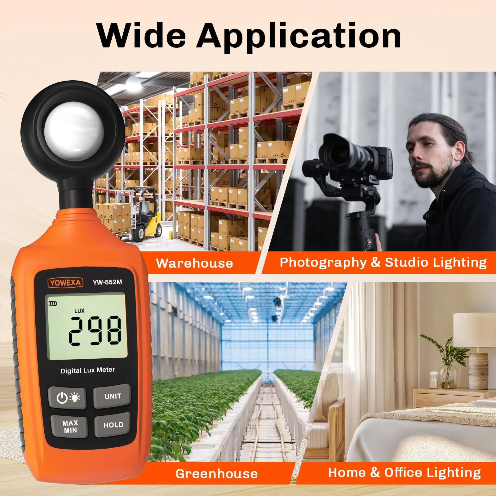 Digital Light Meter, 0-200,000 Lux (0-20,000 Foot Candles), Backlight, Max/Min, Data Hold, Lux/Fc Unit Switch, for Plants, Office, Indoor Lighting, and More - Image 4