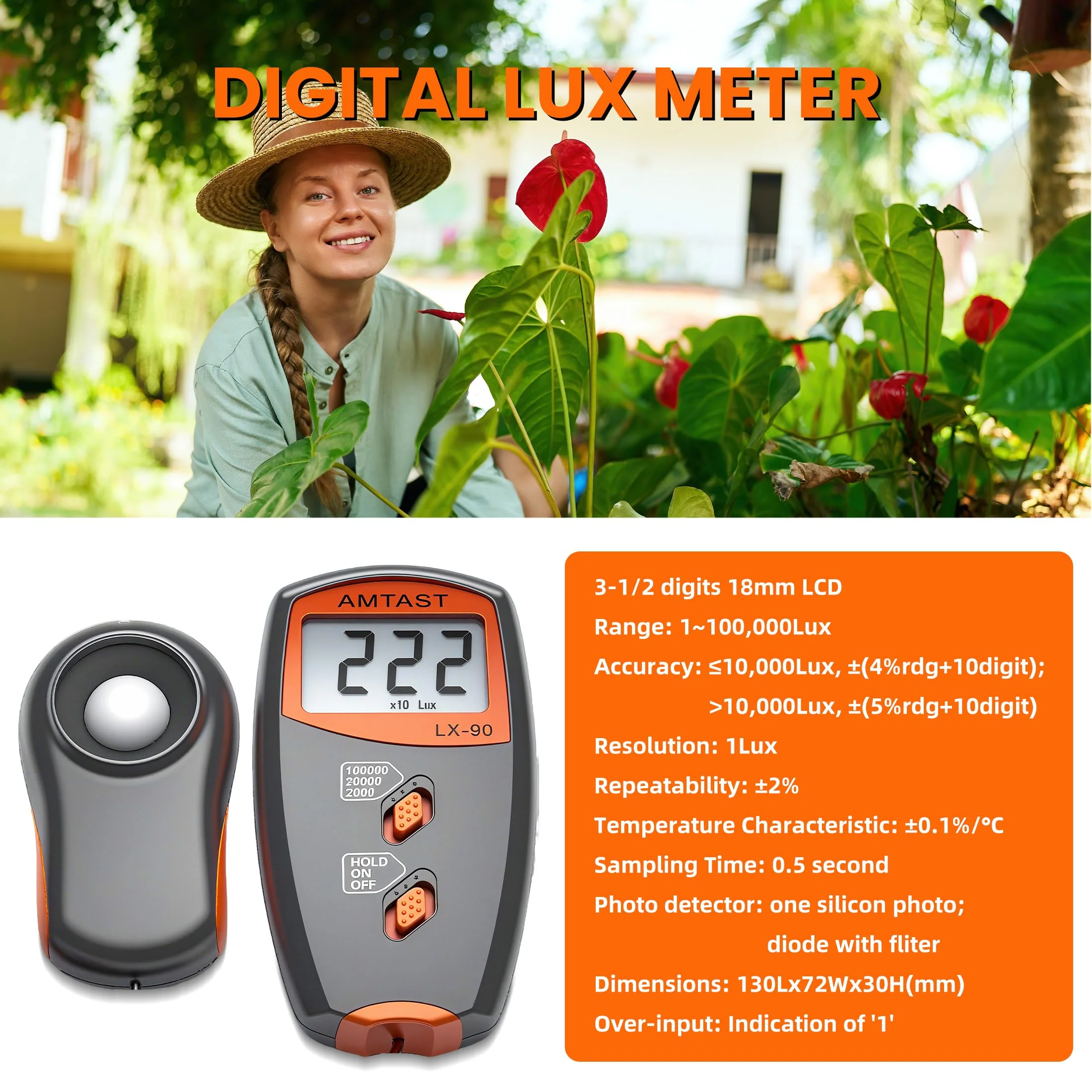 Digital LUX Meter Digital Indicator UV Meter Light Meter with LCD Display Luxmeter for 0-100,000 Lux Range High Ambient Light Meter with Backlight (Model LX-90) - Image 3