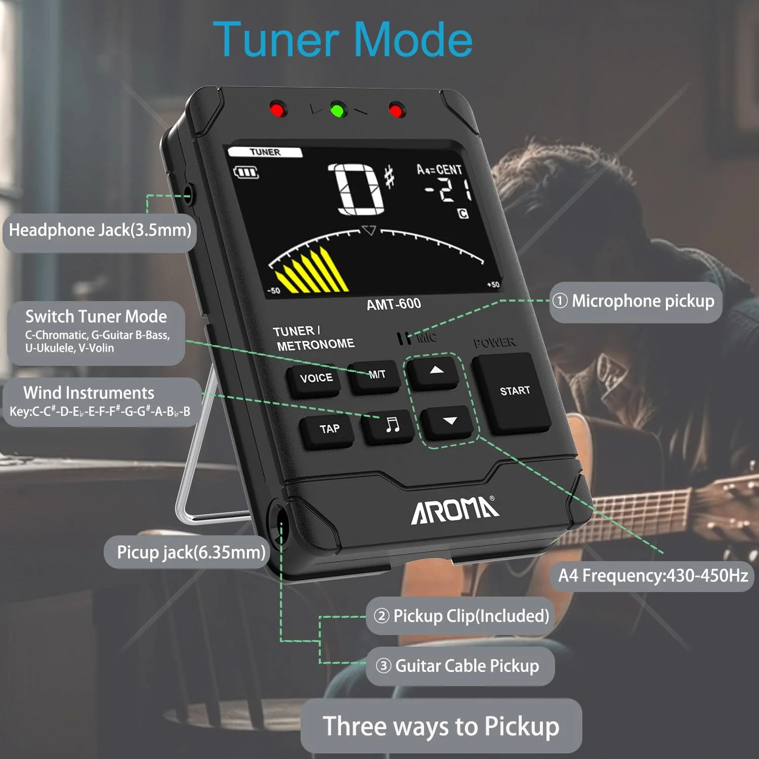 Digital Metronome Tuner Tone Generator, 3 in 1 Rechargeable Voice Counting Tap Musical Instruments Tool w/Clip-on Microphone 3in1 Chargeable - Image 4