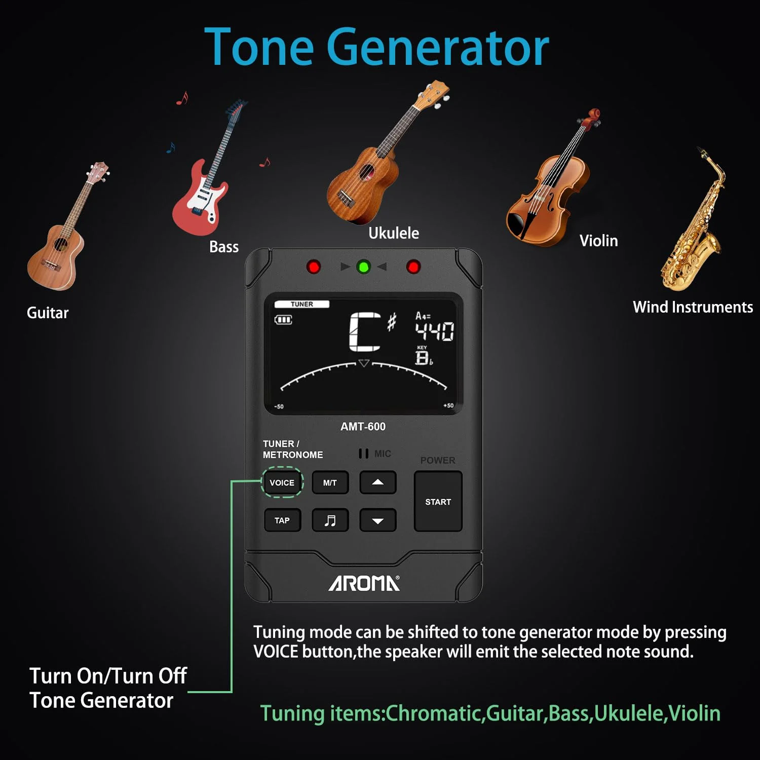 Digital Metronome Tuner Tone Generator, 3 in 1 Rechargeable Voice Counting Tap Musical Instruments Tool w/Clip-on Microphone 3in1 Chargeable - Image 5