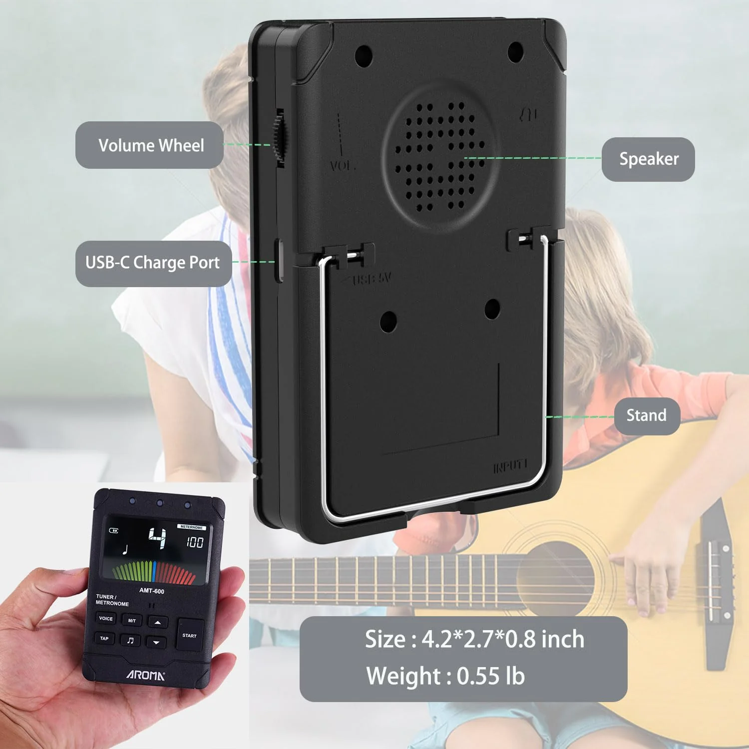 Digital Metronome Tuner Tone Generator, 3 in 1 Rechargeable Voice Counting Tap Musical Instruments Tool w/Clip-on Microphone 3in1 Chargeable - Image 6