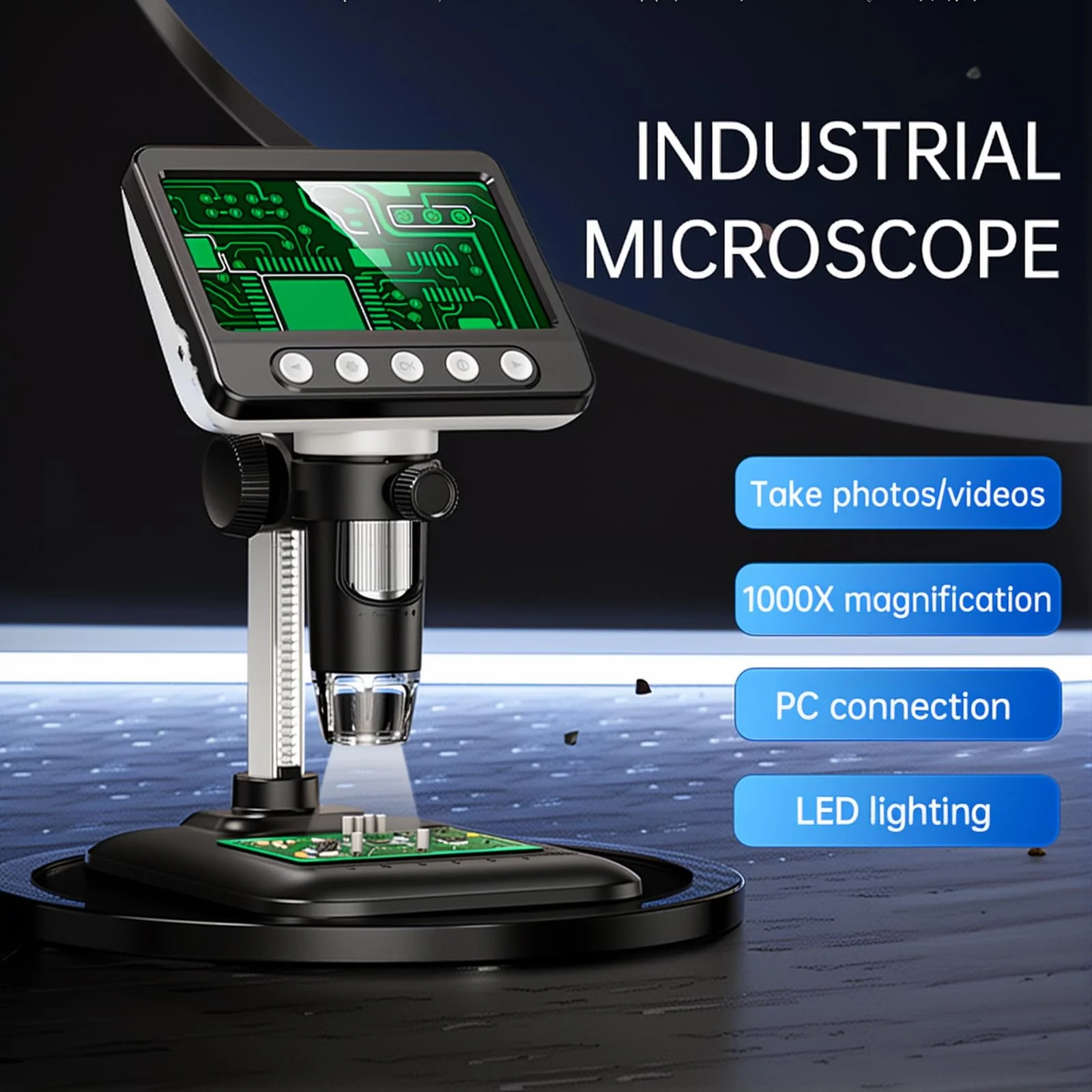 Digital Microscope, 4.3" LCD USB Coin Microscope, 1000X 1080P Error Coin Magnifier with 8 Adjustable LED Lights, PC View, Compatible with Windows for Adults Kids Black - Image 2