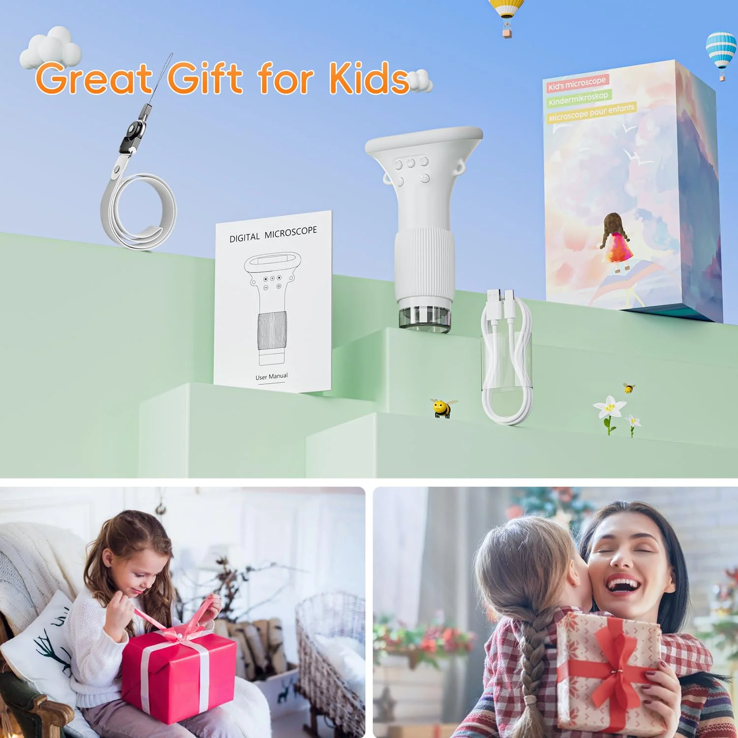 Digital Microscope for Children, SGAINUL 1000x Zoom Mini Microscope Camera for Children with 2.0 Inch Screen Children's Microscope Birthday Gifts for Ages 6 7 8 9 10 11 12 Years (White) - Image 7