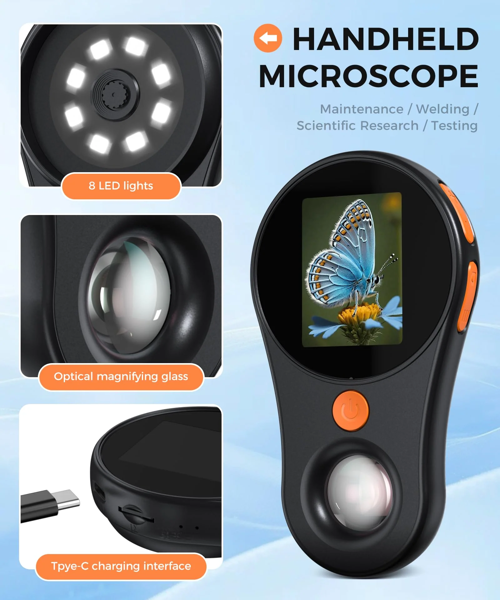 Digital Microscope Handheld 2.0 inch IPS Color Screen,Portable Digital Magnifying Glass 500x,Marco Microscope for Kids,Built-in 8LED Lights,USB Compatible with PC Windows, Mac OS - Image 3