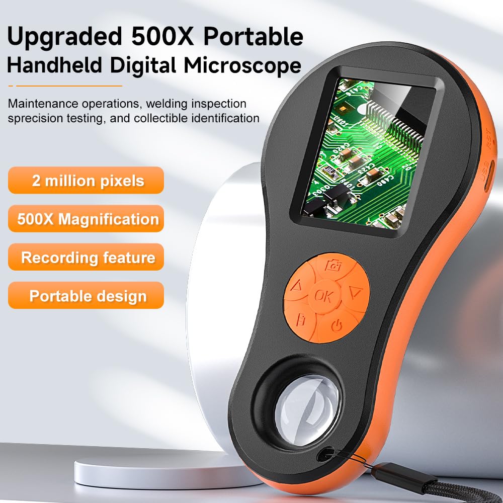 Digital Microscope Handheld 2.0 inch IPS Color Screen,Portable Digital Magnifying Glass,Marco Microscope for Kids,Built-in 8LED Lights,USB Compatible with PC Windows, Mac OS - Image 2