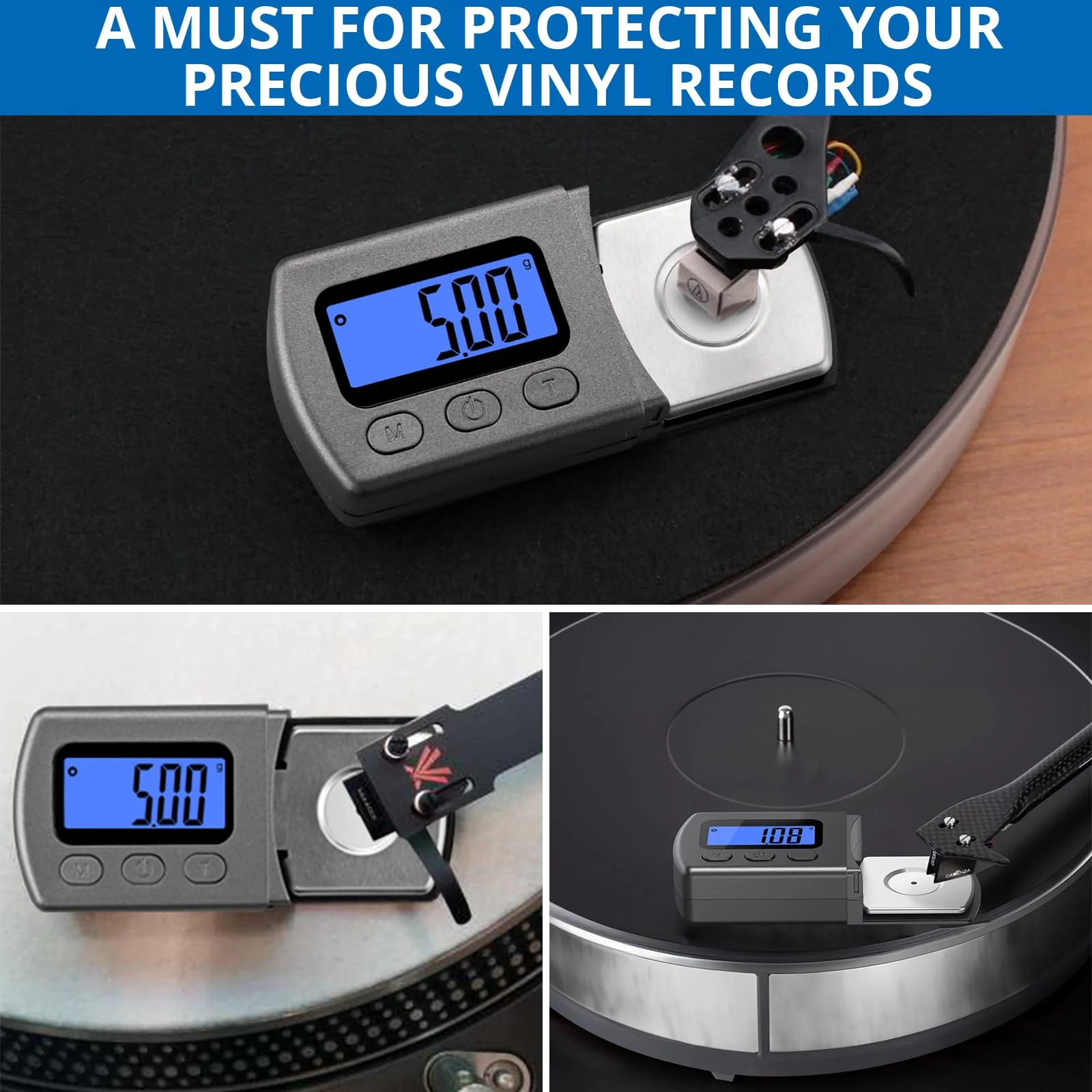 Digital Turntable Stylus Force Scale Gauge 0.01g/5.00g Blue LCD Backlight,CRLITSIY Stylus Pressure Gauge for Tonearm Phono Cartridge - Image 2