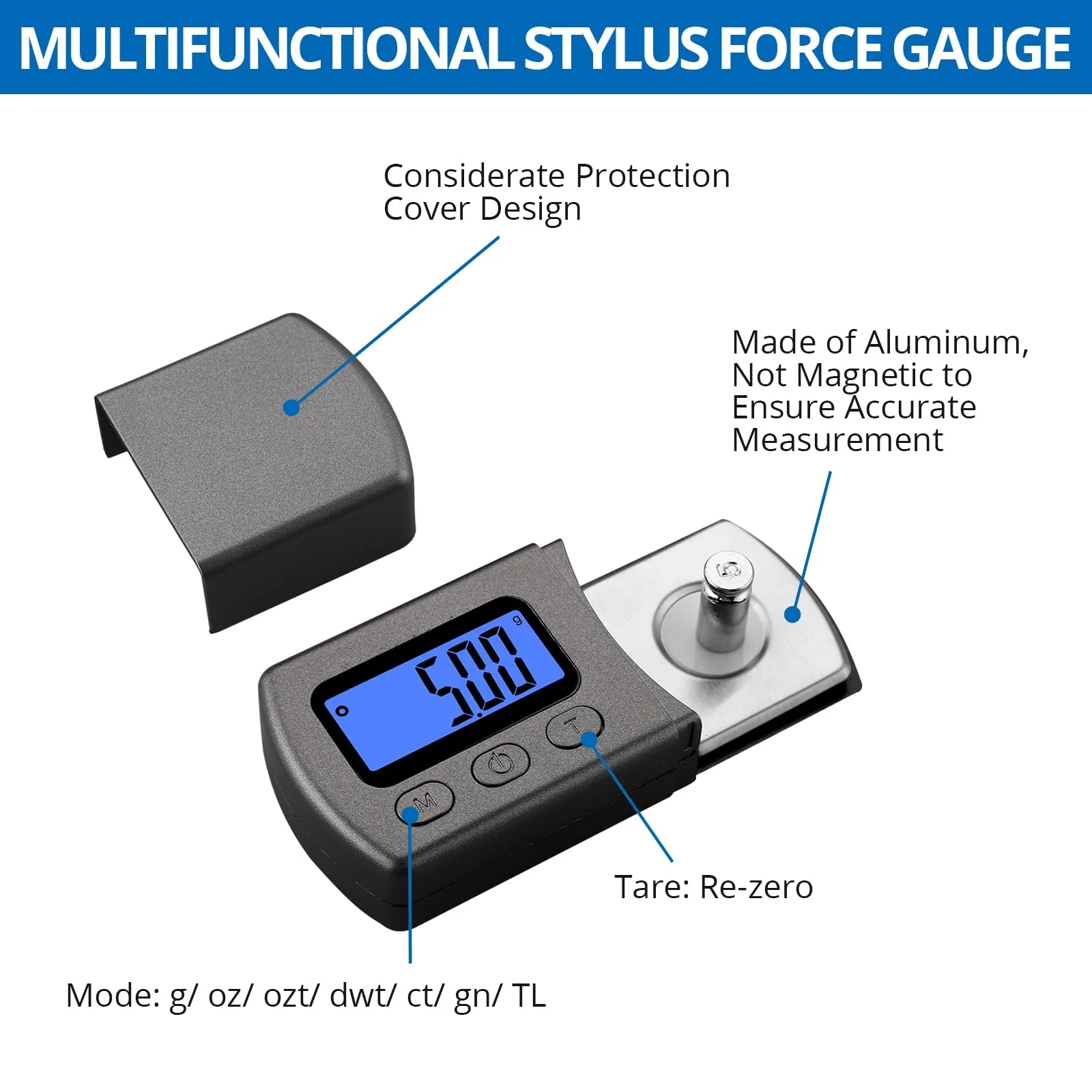 Digital Turntable Stylus Force Scale Gauge 0.01g/5.00g Blue LCD Backlight,CRLITSIY Stylus Pressure Gauge for Tonearm Phono Cartridge - Image 5