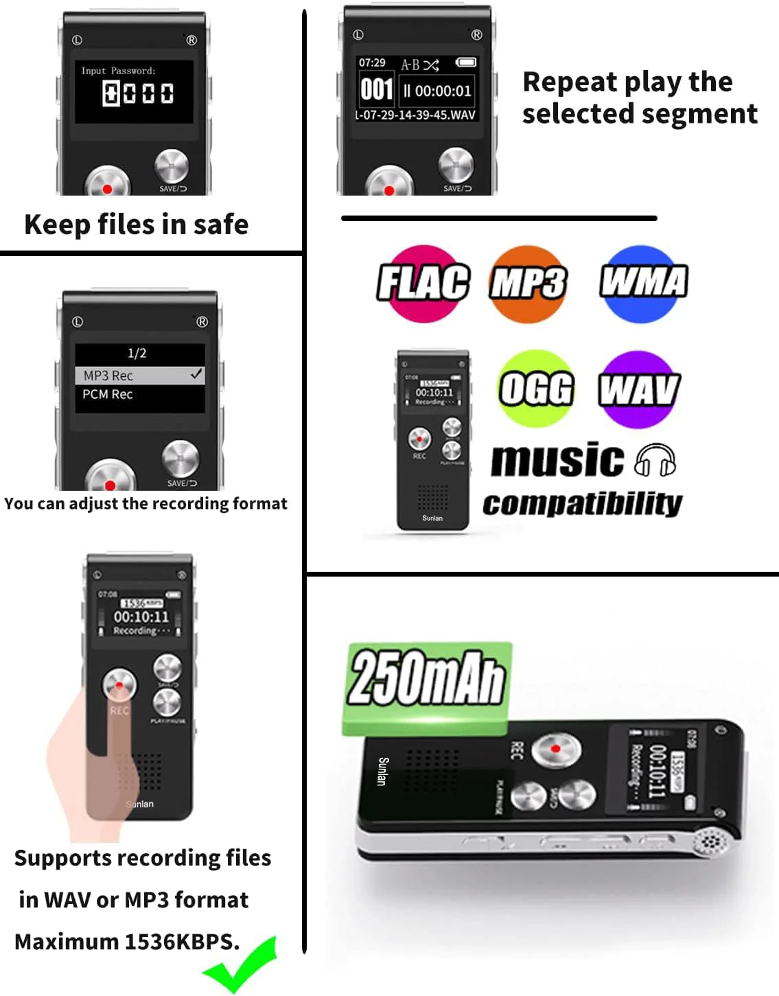 Digital Voice Recorder 16GB Voice Recorder with Playback for Lectures - USB Rechargeable Dictaphone Upgraded Small Tape Recorder Device - Image 2