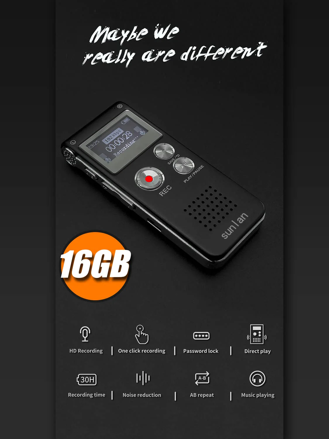 Digital Voice Recorder 16GB Voice Recorder with Playback for Lectures - USB Rechargeable Dictaphone Upgraded Small Tape Recorder Device - Image 3