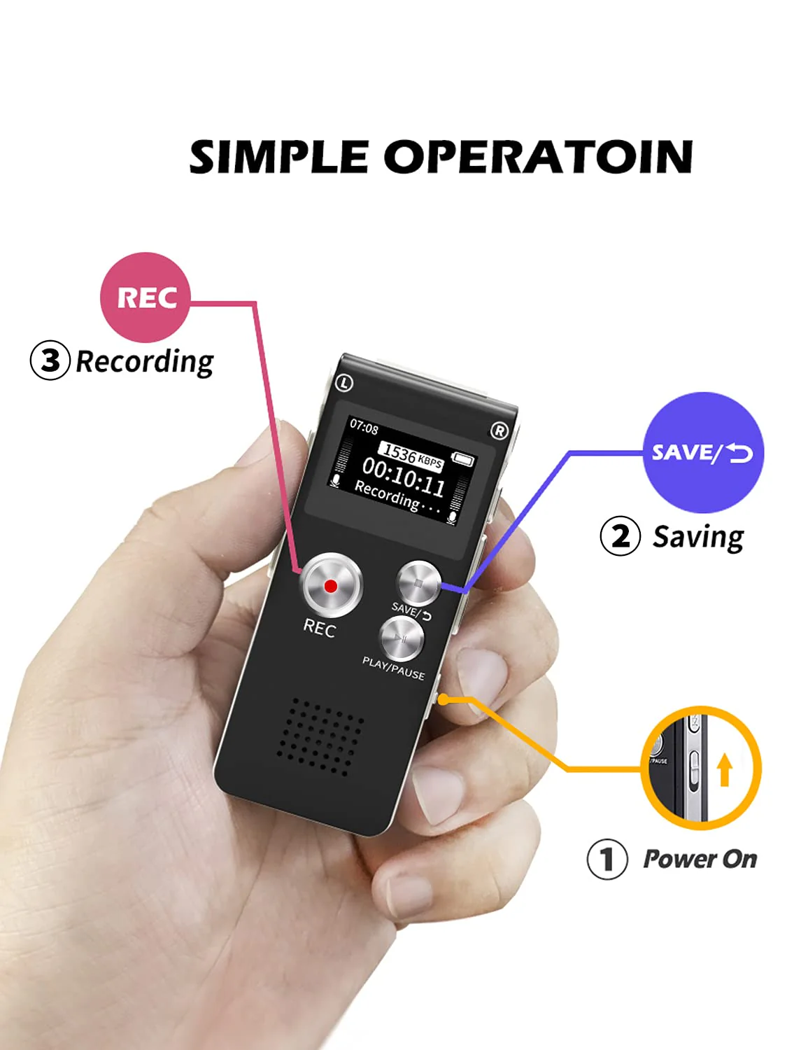 Digital Voice Recorder 16GB Voice Recorder with Playback for Lectures - USB Rechargeable Dictaphone Upgraded Small Tape Recorder Device - Image 4