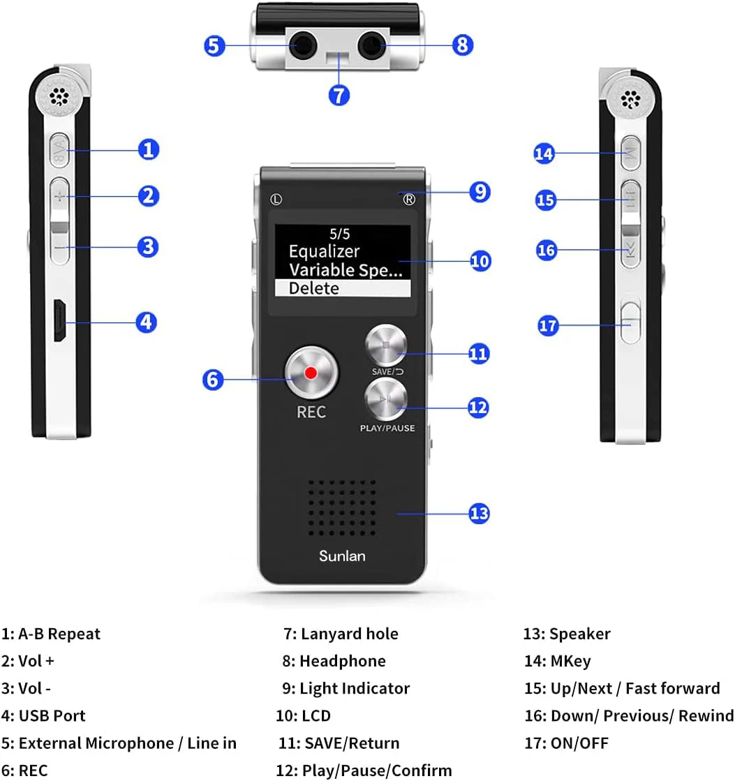 Digital Voice Recorder 16GB Voice Recorder with Playback for Lectures - USB Rechargeable Dictaphone Upgraded Small Tape Recorder Device - Image 6