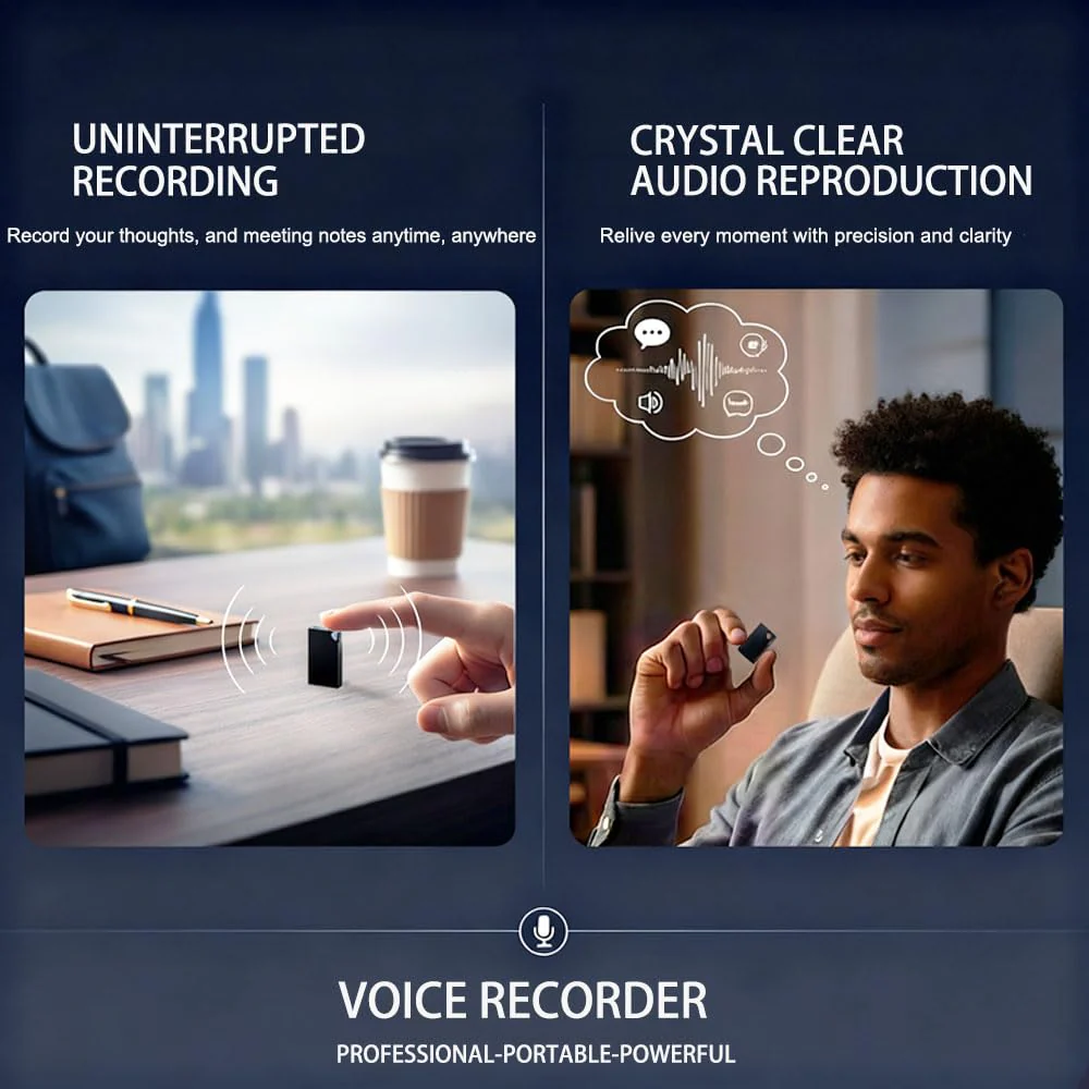Digital Voice Recorder with 64GB Memory, USB Charging, Voice Activated Recorder, Mini Small Square Voice Recorder Voice Recorder, Meetings, Lectures and Interviews（1 * 0.8 * 0.2） 1 * 0.8 * 0.2 - Image 2