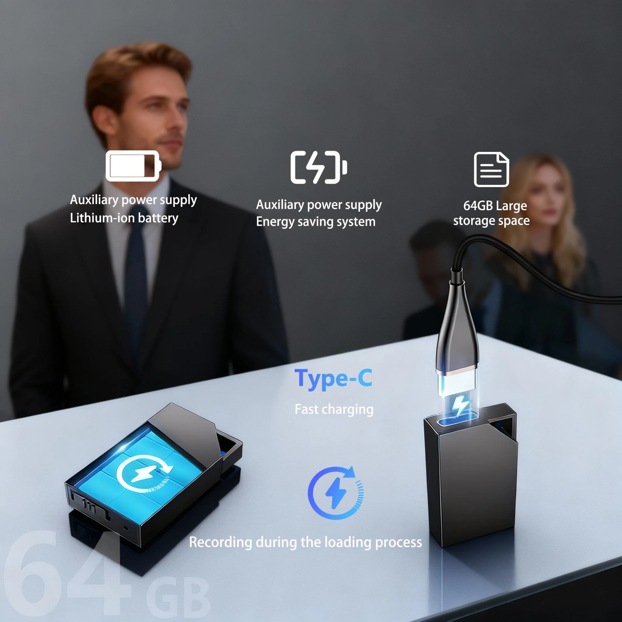 Digital Voice Recorder with 64GB Memory, USB Charging, Voice Activated Recorder, Mini Small Square Voice Recorder Voice Recorder, Meetings, Lectures and Interviews（1 * 0.8 * 0.2） 1 * 0.8 * 0.2 - Image 4