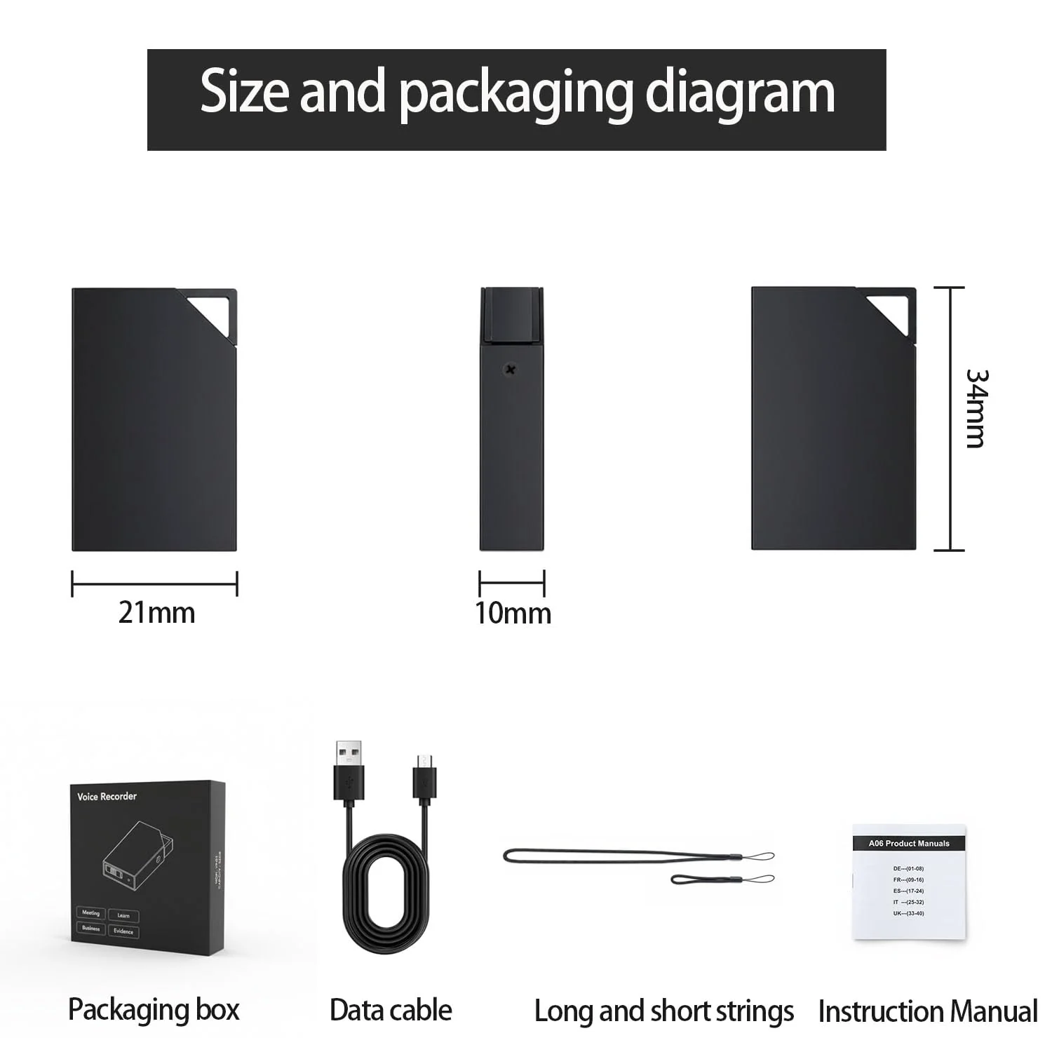 Digital Voice Recorder with 64GB Memory, USB Charging, Voice Activated Recorder, Mini Small Square Voice Recorder Voice Recorder, Meetings, Lectures and Interviews（1 * 0.8 * 0.2） 1 * 0.8 * 0.2 - Image 7