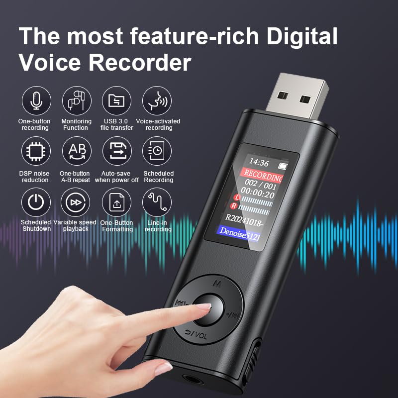 Digital Voice Recorder with 64GB Storage, Voice Activated Recording, USB Connectivity, Playback Function for Meetings, Interviews, Classroom Style 1 - Image 4