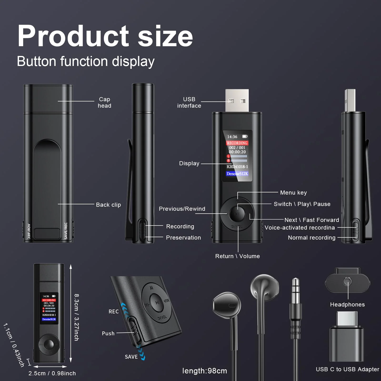 Digital Voice Recorder with 64GB Storage, Voice Activated Recording, USB Connectivity, Playback Function for Meetings, Interviews, Classroom Style 1 - Image 5