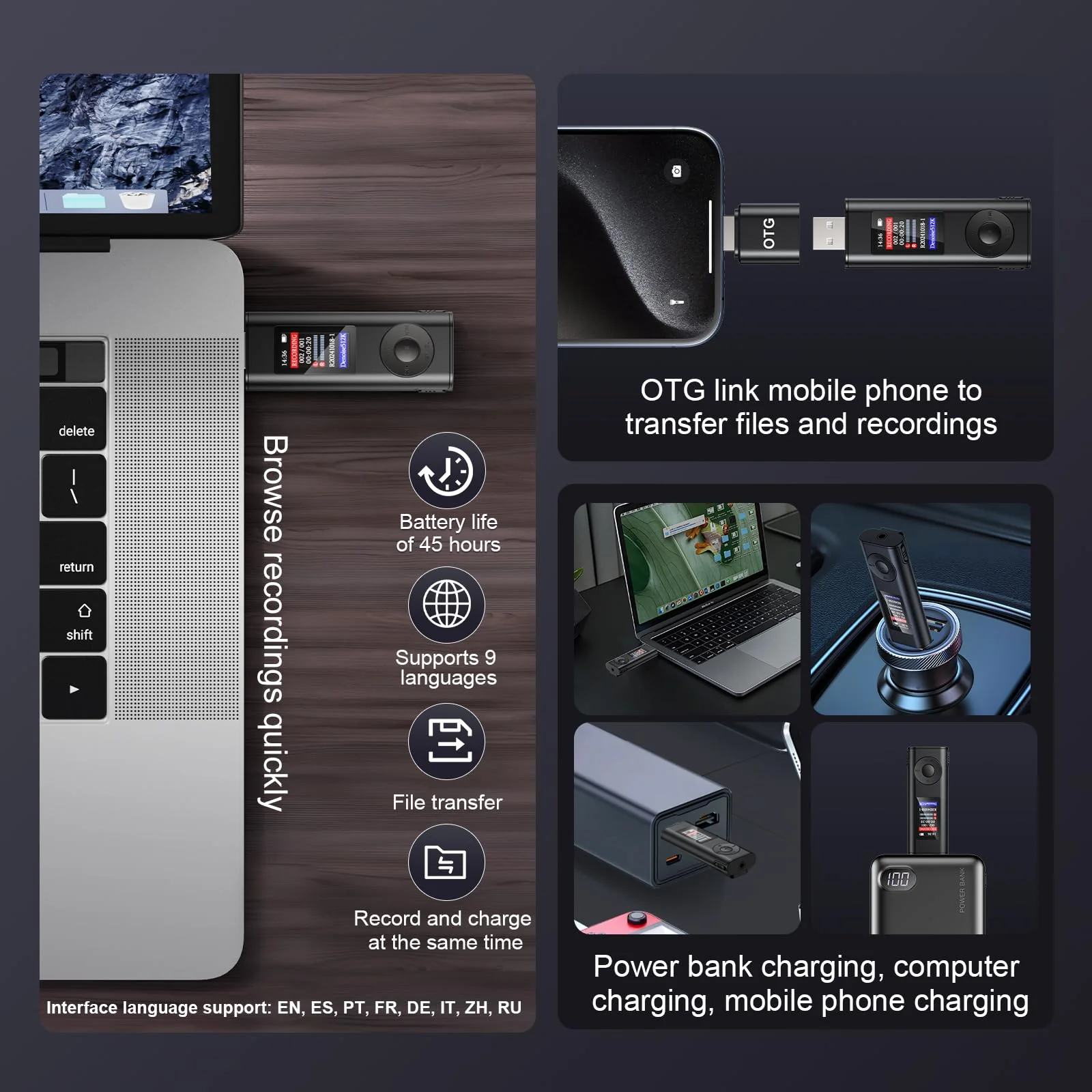 Digital Voice Recorder with 64GB Storage, Voice Activated Recording, USB Connectivity, Playback Function for Meetings, Interviews, Classroom Style 1 - Image 6