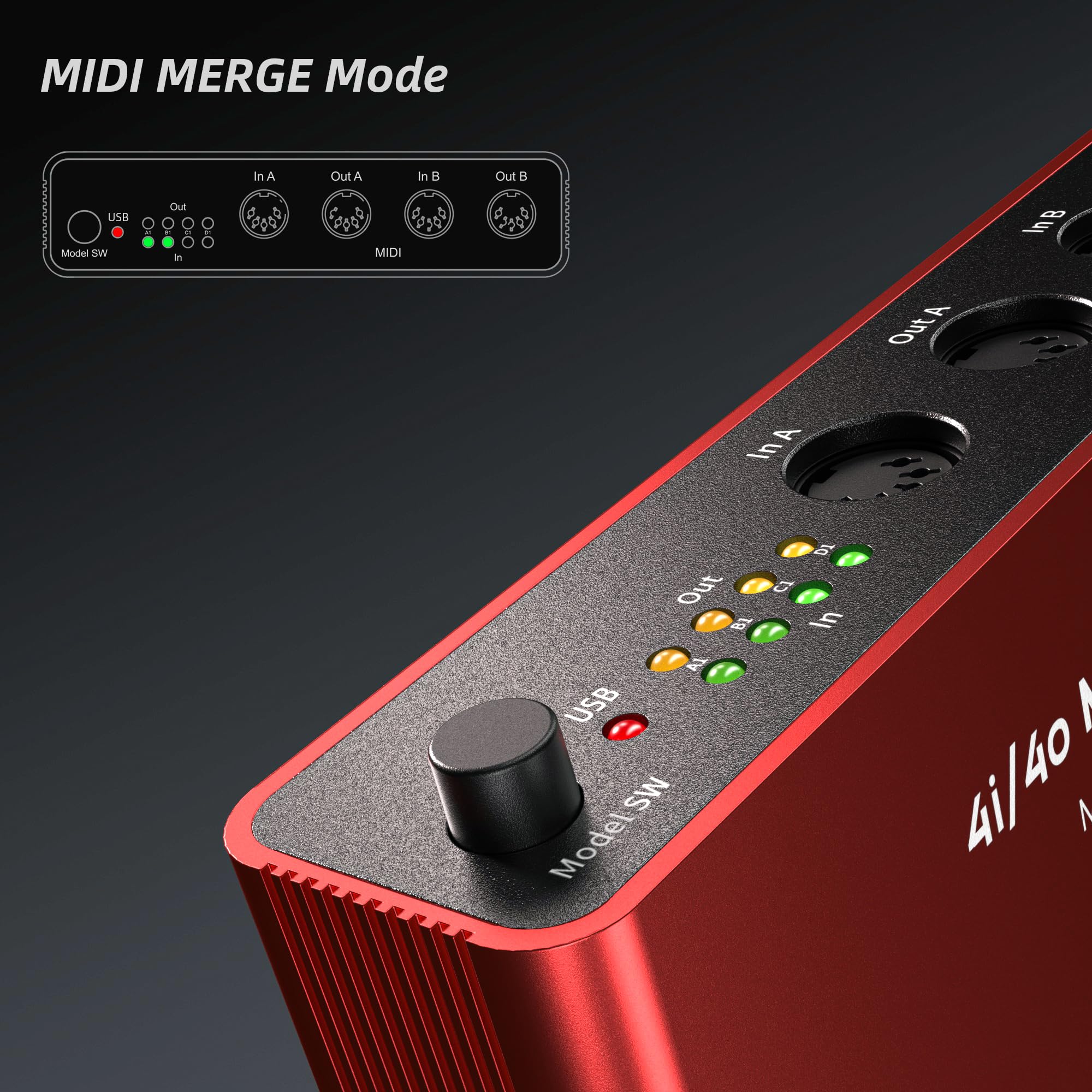 DigitalLife Stand-Alone Quad-I/O 5-PIN DIN MIDI Interface - MIDI Thru Box (4-In/4-Out) & MIDI Merge Box (2-In/4-Out), w/LED Indicators, Metal UMB05 - Image 3