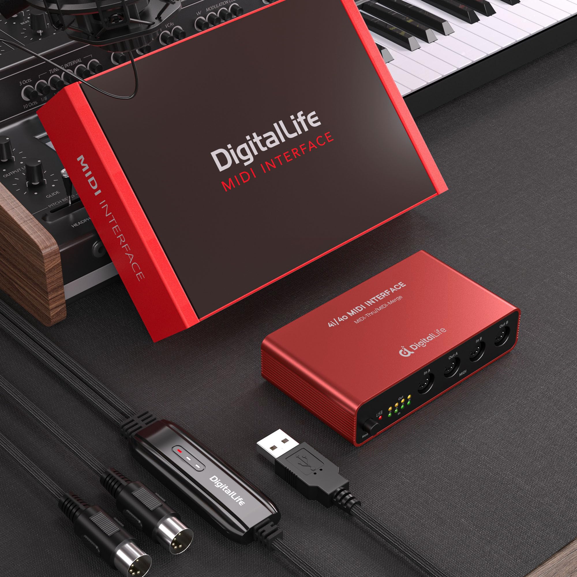 DigitalLife Stand-Alone Quad-I/O 5-PIN DIN MIDI Interface - MIDI Thru Box (4-In/4-Out) & MIDI Merge Box (2-In/4-Out), w/LED Indicators, Metal UMB05 - Image 7