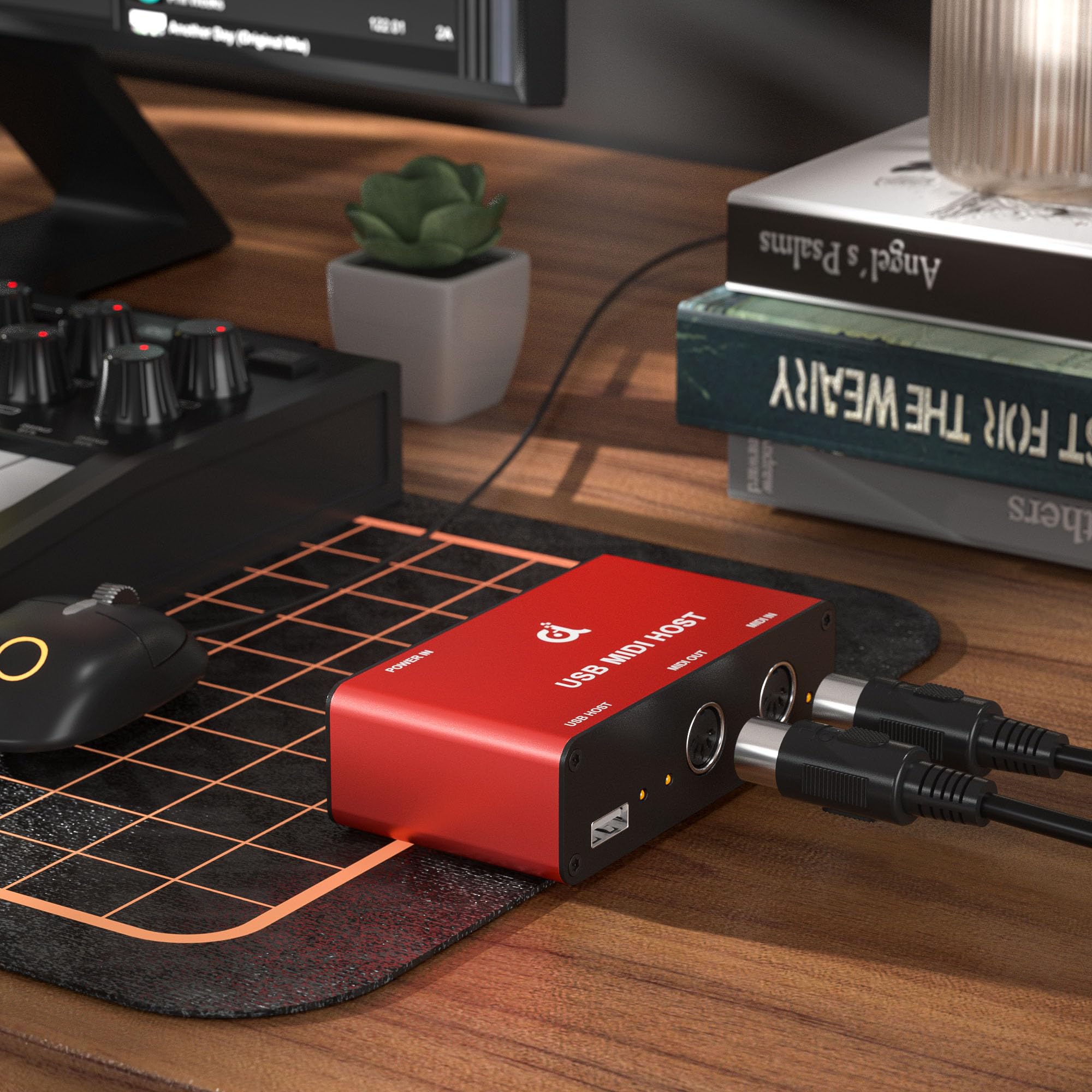 DigitalLife Stand-Alone USB MIDI Host Bridge Box - 1-In/1-Out 5-PIN DIN MIDI Interfaces, LED Indicator, Metal, Red (No computer needed) MIDI-Host (Red) - Image 4