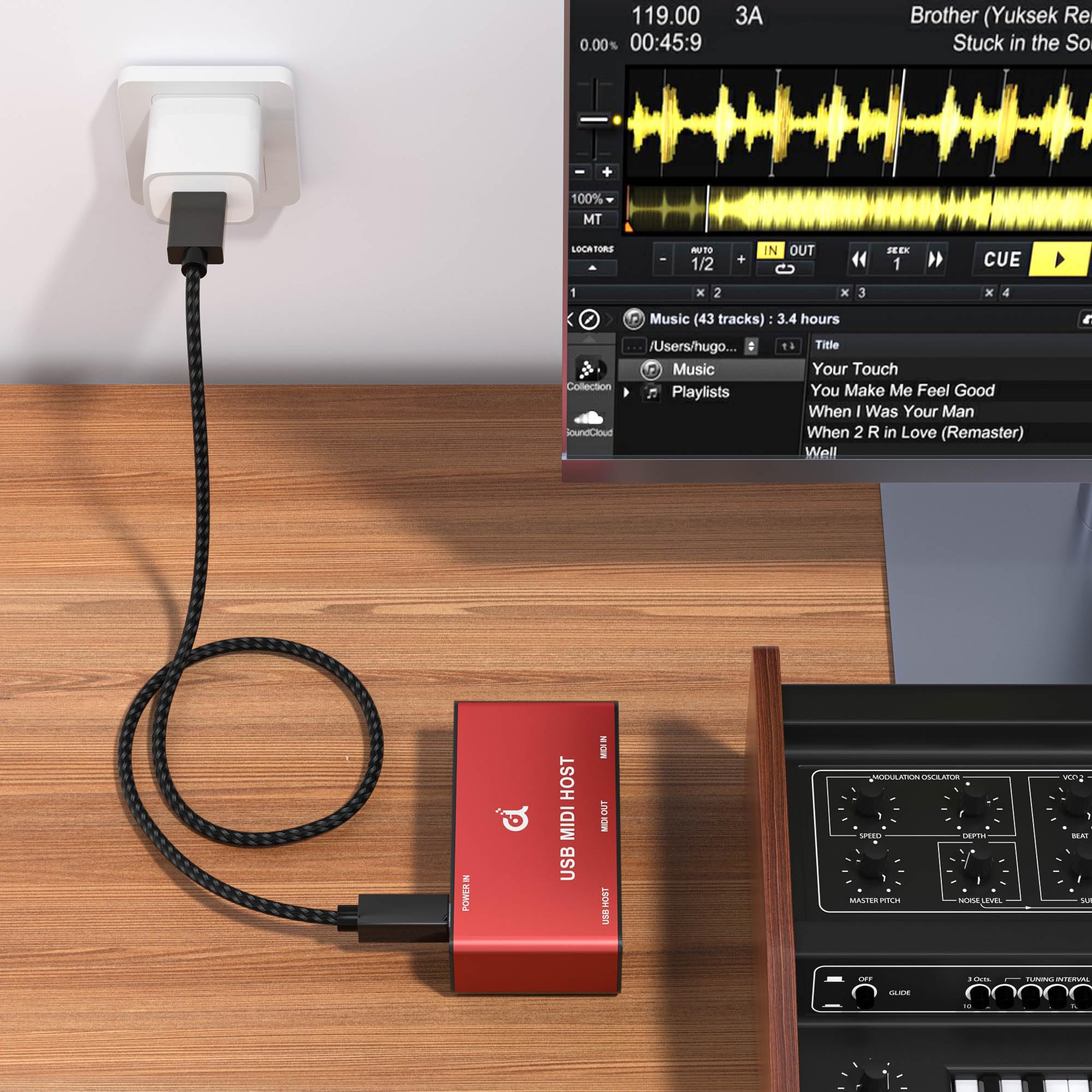 DigitalLife Stand-Alone USB MIDI Host Bridge Box - 1-In/1-Out 5-PIN DIN MIDI Interfaces, LED Indicator, Metal, Red (No computer needed) MIDI-Host (Red) - Image 5