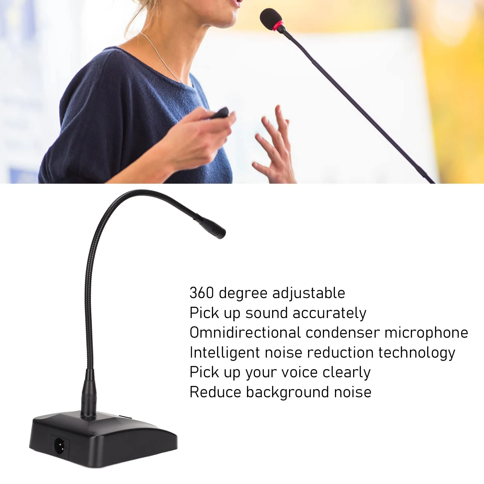 Dilwe Desktop Microphone with Mute, 360° Adjustable Gooseneck Microphone with XLR to 6.35mm Cable, Cardioid Condenser Condenser Computer Microphone for Broadcast Recording - Image 3