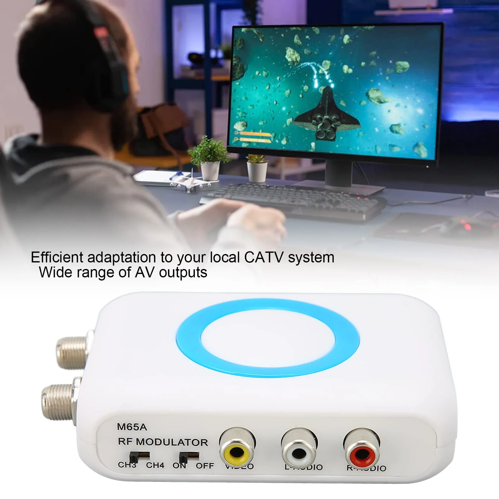 Dilwe RF Modulator Coaxial Adapter, M65A NTSC HD VHF Demodulator Converter with Cable, HD Input, AV Output, RF Output for CATV System - Image 2