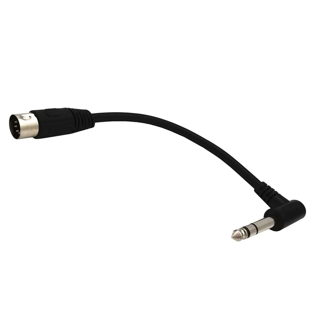 DIN 5 Pin Male to 6.35mm Male Adapter Cable; 8inch 90 Degree Angled 6.35mm 1/4" Jack Plug to 5PIN MIDI DIN Male TRS Stereo Audio Cable for Speaker, Amplifier, Mixe, MIDI Keyboard etc - Image 2