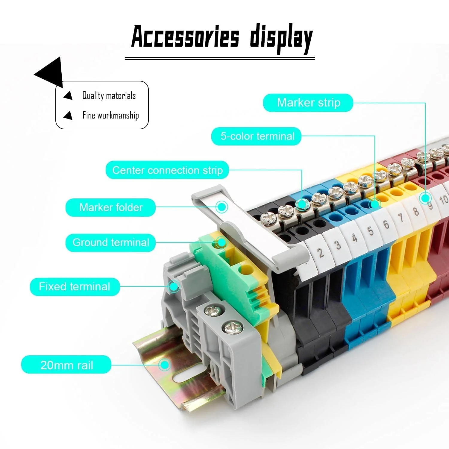 DIN Rail Set, 200 mm DIN Rail Clamps, UK-2.5B Clamp Block, DIN Rail, Terminal Block, Junction Terminal, Control Cabinet Row Terminals, DIN Rail Clamp (1) QL0129a - Image 2
