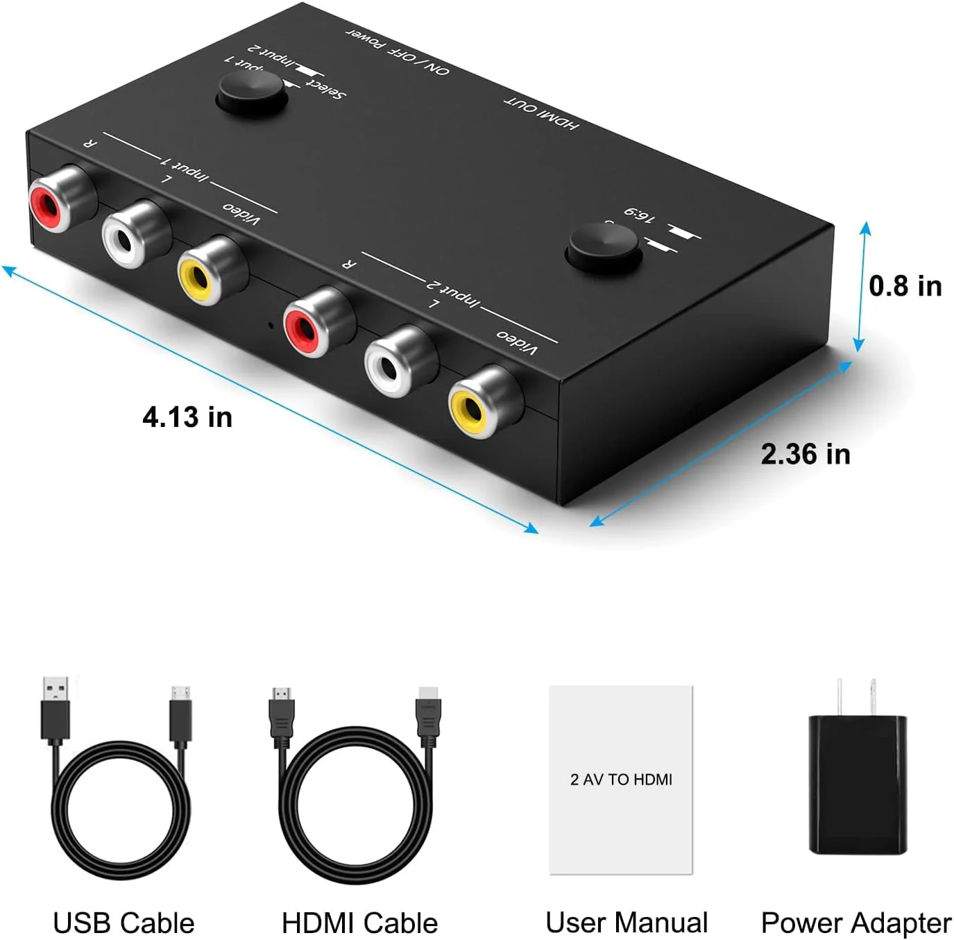 Dingsun 2 Port AV to HDMI Converter, RCA to HDMI Adapter Support 16:9/4:3 Compatible with WII, N64, PS2, VHS, VCR DVD Players etc 2Port RCA to HDMI Converter - Image 8