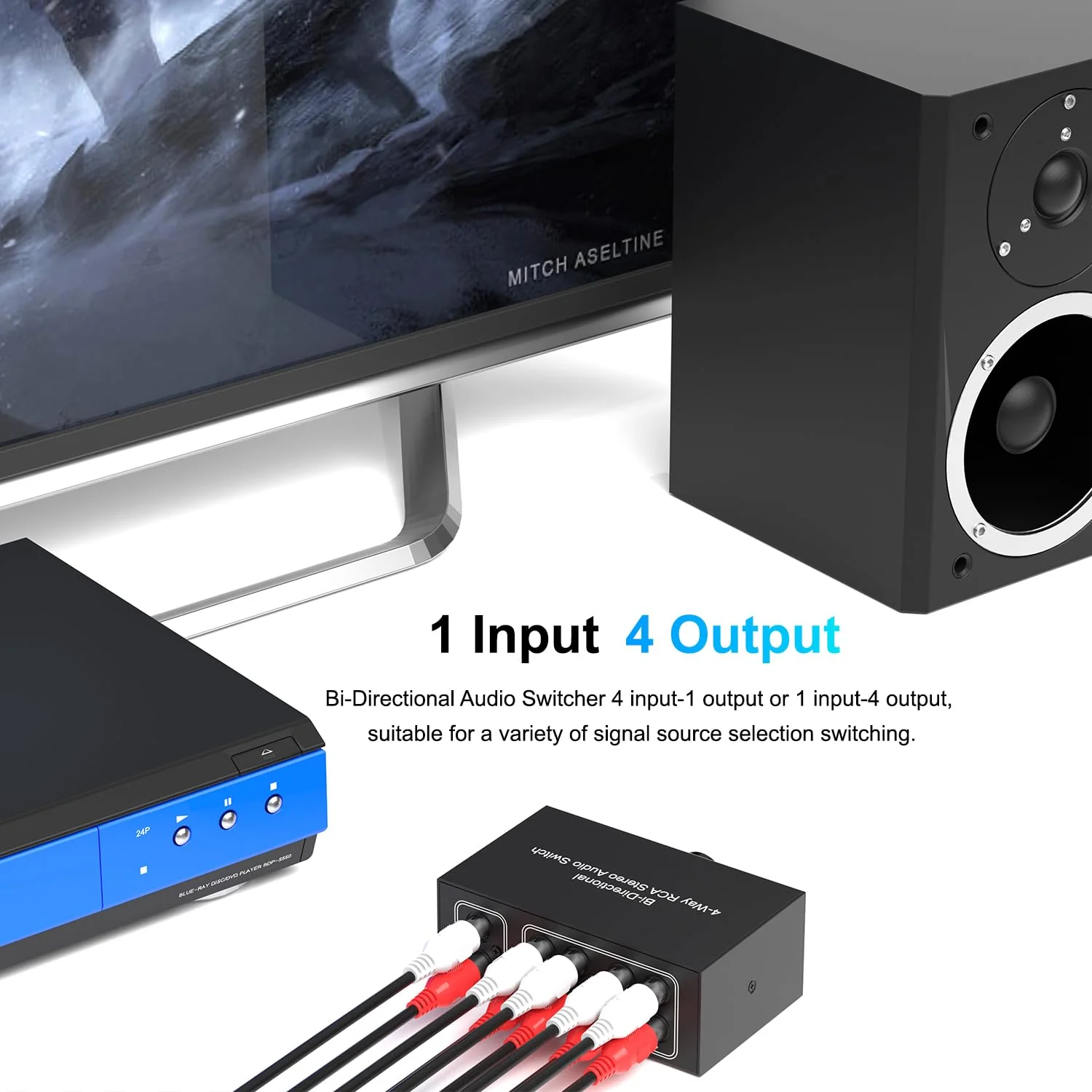 Dingsun 4-Way Stereo Audio Switcher, Bi-Directional Right and Left Channel Audio Selector Box for Blu-ray Players or DVD Players Active Speakers (4In-1Out /1In-4Out)(1In-4Out /4In-1Out) 1In-4Out /4In-1Out - Image 3