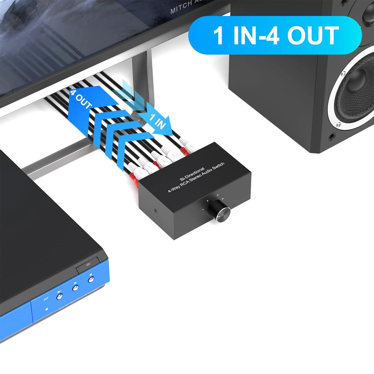Dingsun 4-Way Stereo Audio Switcher, Bi-Directional Right and Left Channel Audio Selector Box for Blu-ray Players or DVD Players Active Speakers (4In-1Out /1In-4Out)(1In-4Out /4In-1Out) 1In-4Out /4In-1Out - Image 4