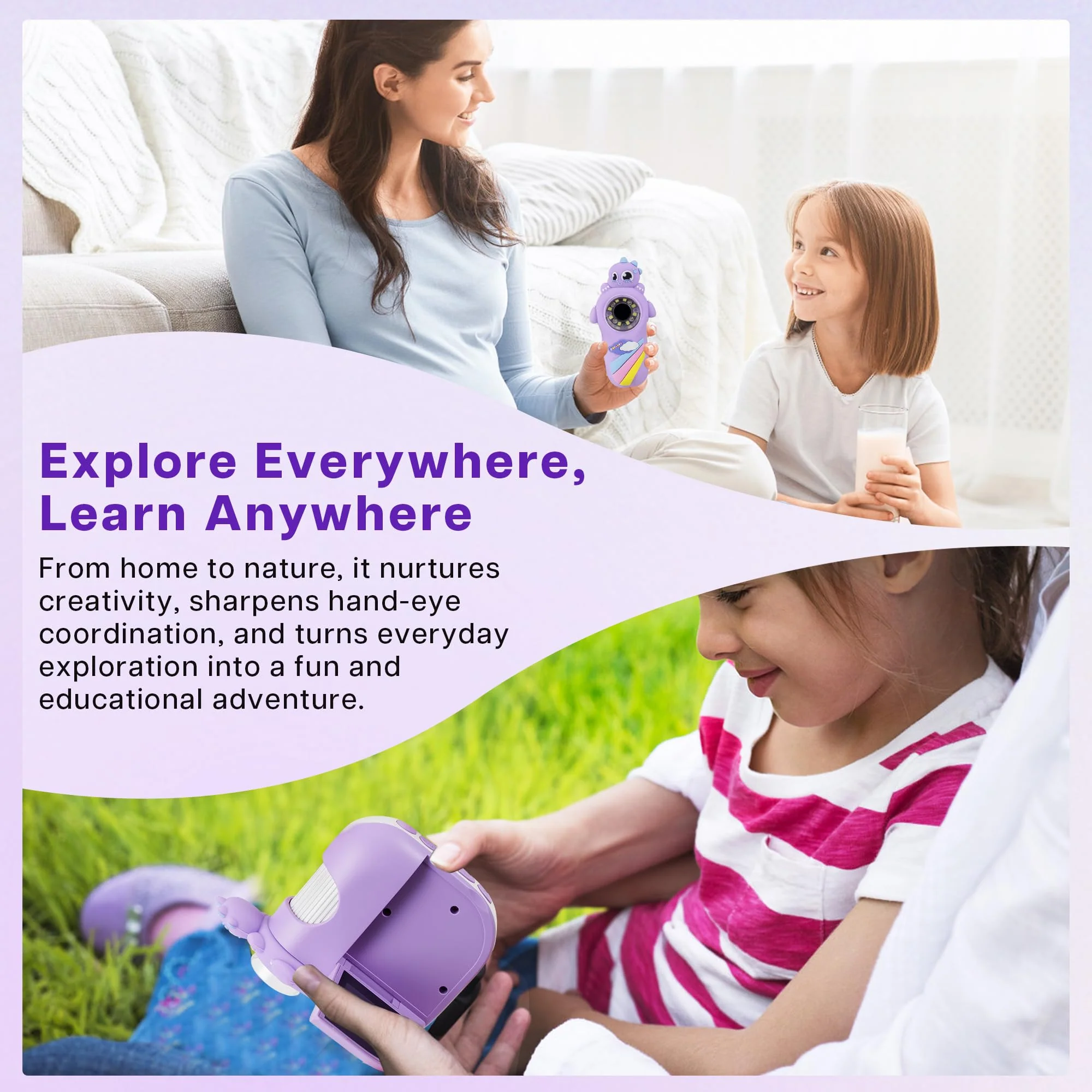 Dino Microscope for Kids, 1000x Portable Digital Microscope Camera with 2" Screen, Educational Science Kit Birthday Gifts for Kid Age 4-12, 32GB TF Card Included Violet - Image 5