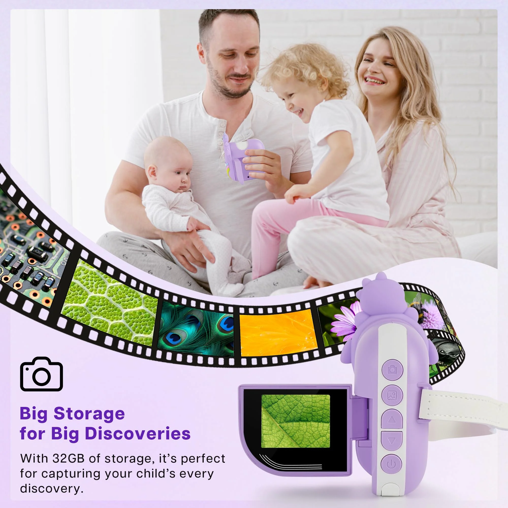 Dino Microscope for Kids, 1000x Portable Digital Microscope Camera with 2" Screen, Educational Science Kit Birthday Gifts for Kid Age 4-12, 32GB TF Card Included Violet - Image 6