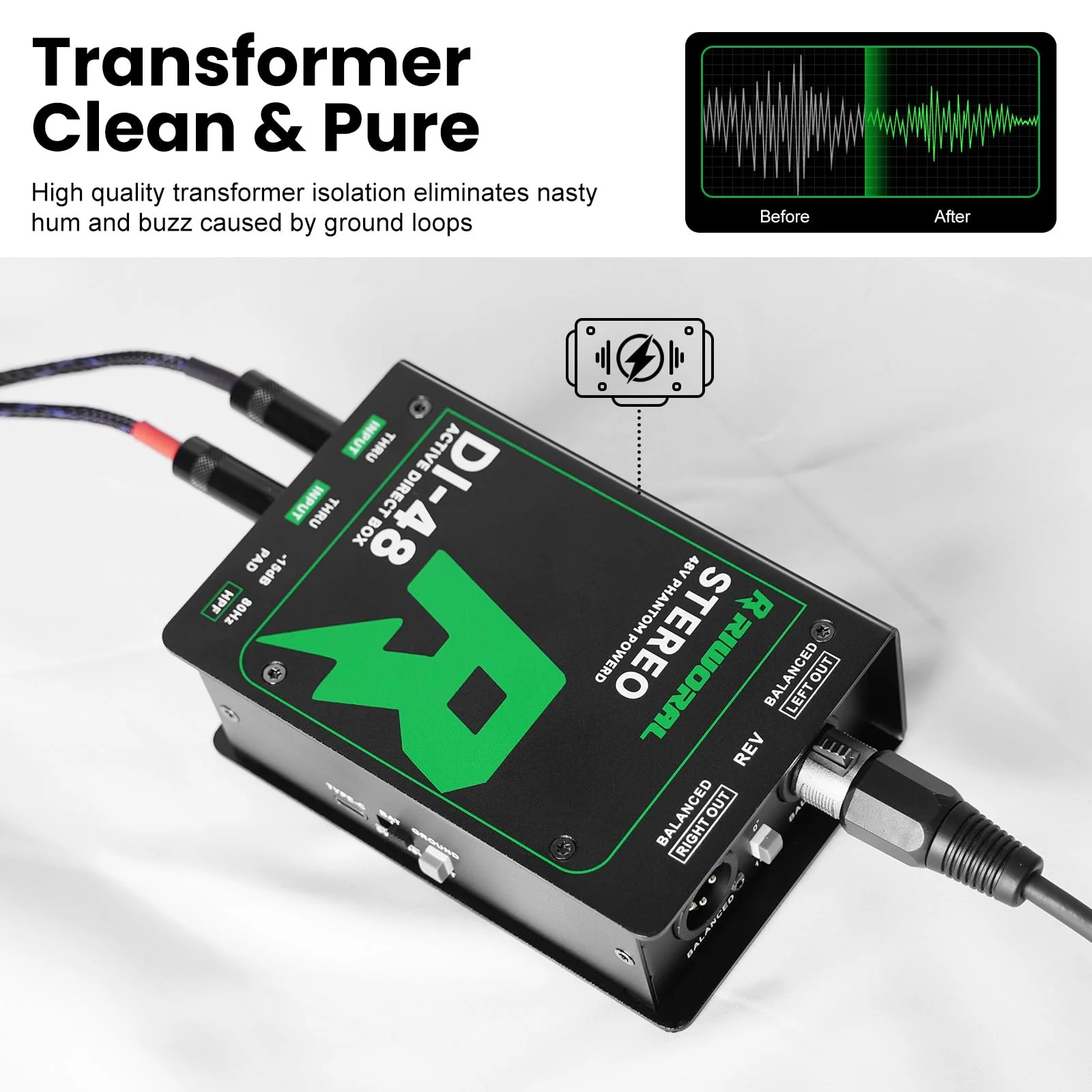 Direct Box with Dual 1/4” High-Impedance Stereo Inputs Di Boxes Support For Guitar/Bass Instruments Premium Direct Injection Active Di Box For Thru & XLR Outputs - Image 6