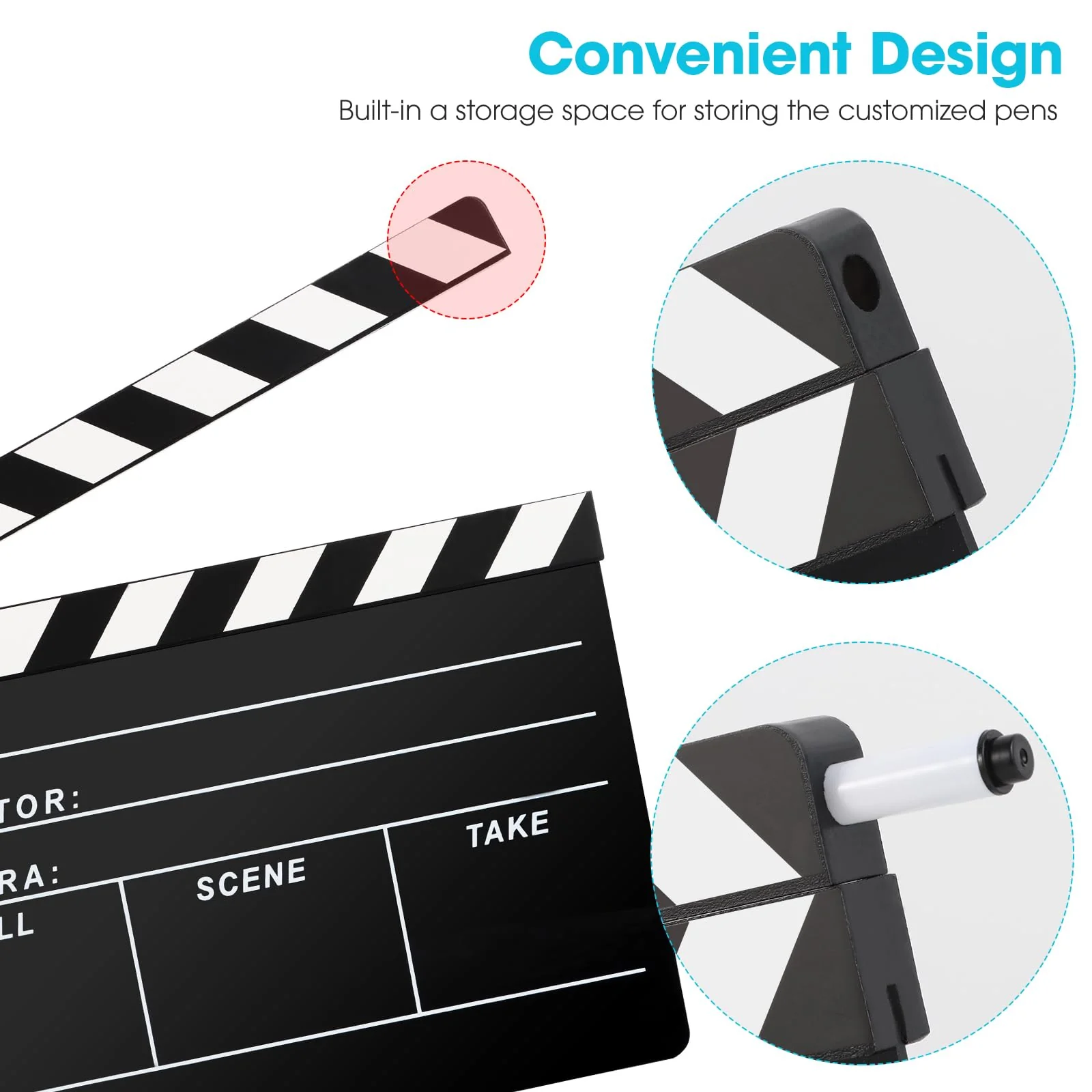 Directors Clapboard for Film, Hollywood Slate Move Photography Video TV Cut Action Scene Acrylic Clapper Board with a Magnetic Blackboard Eraser, Two Custom Pens, Cleaning Cloth and Hex Wrench - Image 2
