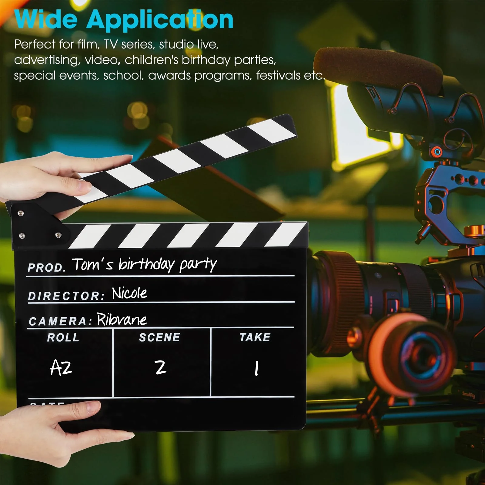Directors Clapboard for Film, Hollywood Slate Move Photography Video TV Cut Action Scene Acrylic Clapper Board with a Magnetic Blackboard Eraser, Two Custom Pens, Cleaning Cloth and Hex Wrench - Image 7