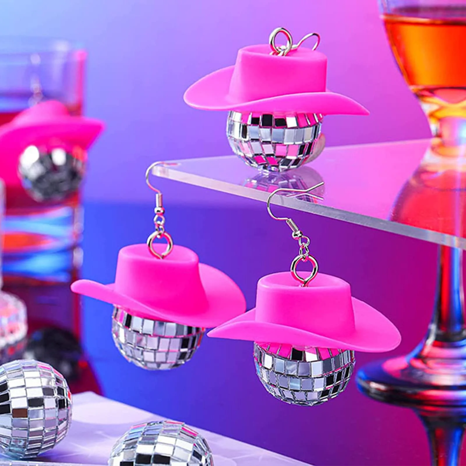 Disco Ball Earrings 70s 80S 90S Disco Outfits for Women Disco Outfits Accessories Tour Party Dress Sparkly Cowgirl Mirrorball Concert Jewelry Gifts B:disco ball earrings-pink - Image 6