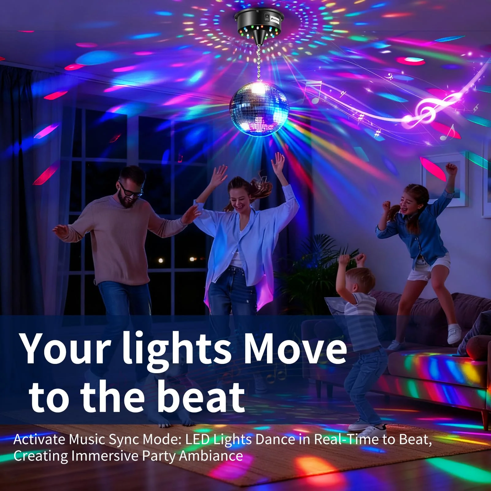 Disco Ball Motor with Light, Party Lights with Remote,6-12RPM Adjustable Speed Rotating Disco Motor,for 4''~ 24'' Mirror Ball, DJ Bands KTV Bar Christmas Birthday Wedding Outdoors Party Decor - Image 3